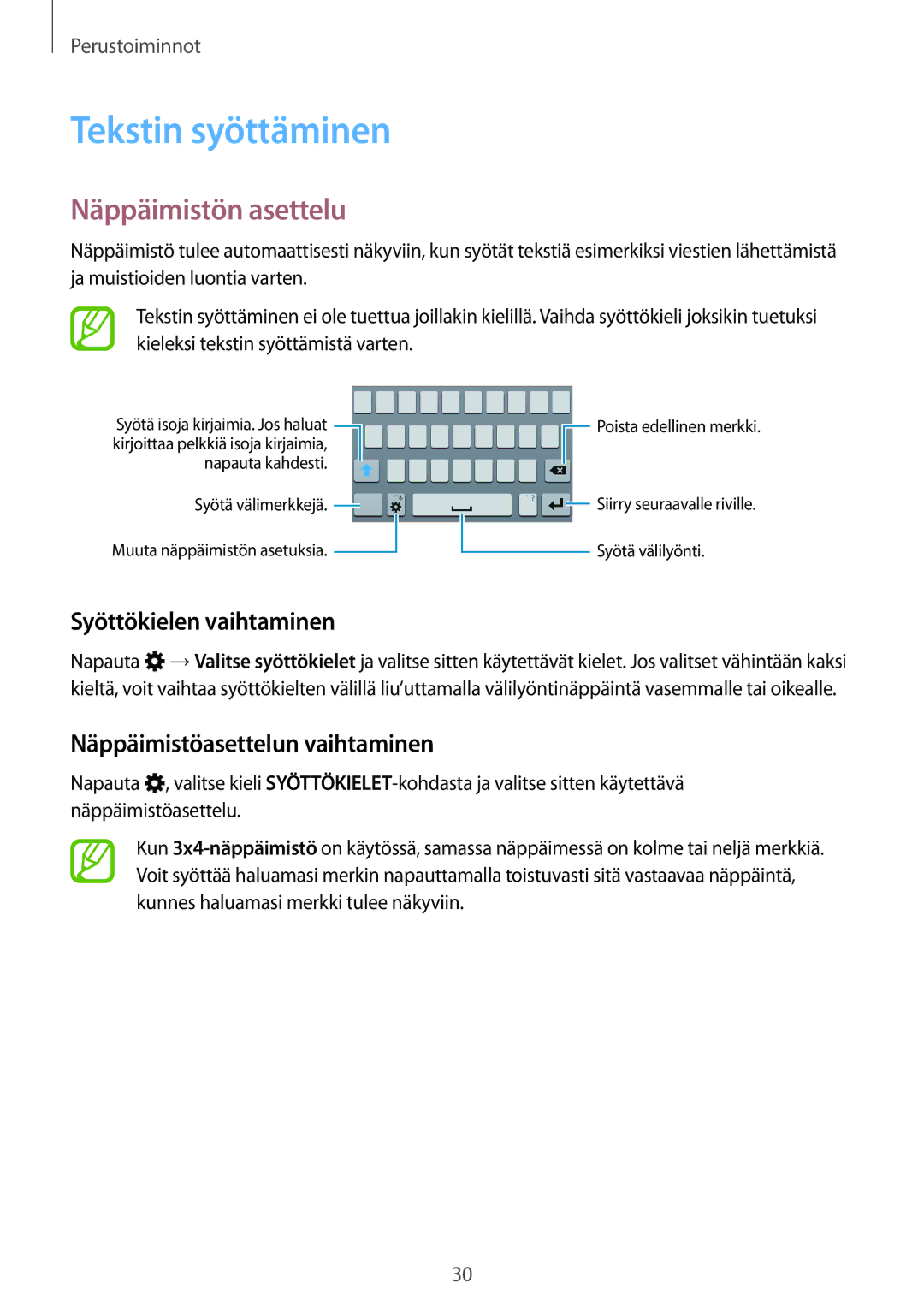 Samsung SM-A300FZWUNEE, SM-A300FZKUNEE, SM-A300FZWUTEN Tekstin syöttäminen, Näppäimistön asettelu, Syöttökielen vaihtaminen 