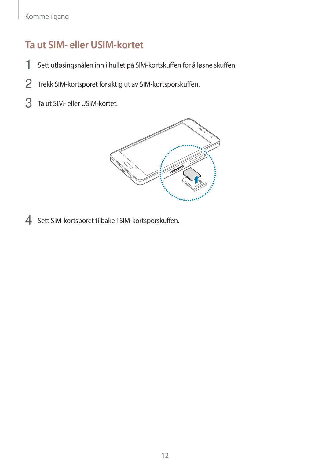 Samsung SM-A300FZIUNEE, SM-A300FZKUNEE, SM-A300FZWUTEN, SM-A300FZSUNEE, SM-A300FZBUNEE manual Ta ut SIM- eller USIM-kortet 