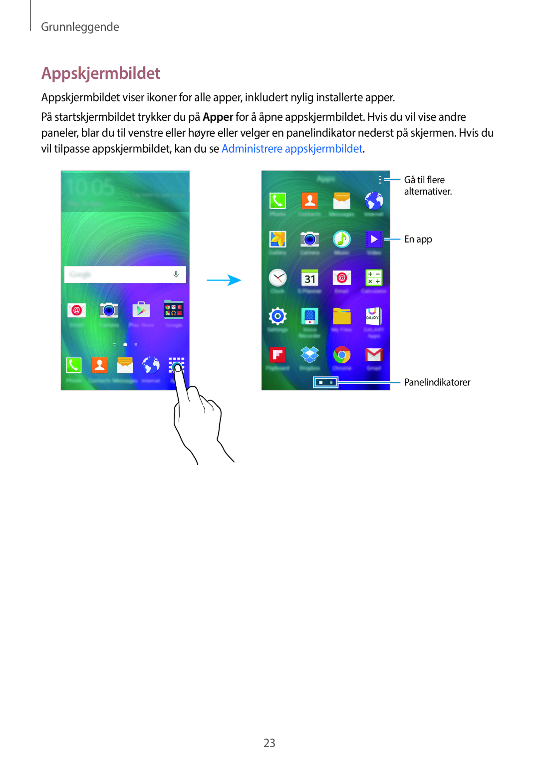 Samsung SM-A300FZKUTEN, SM-A300FZKUNEE, SM-A300FZWUTEN, SM-A300FZSUNEE, SM-A300FZBUNEE, SM-A300FZSUTEN manual Appskjermbildet 