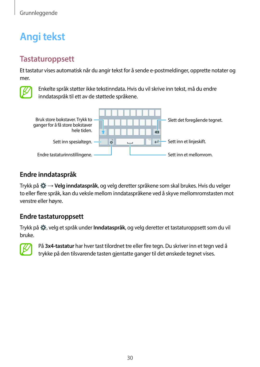 Samsung SM-A300FZWUNEE, SM-A300FZKUNEE manual Angi tekst, Tastaturoppsett, Endre inndataspråk, Endre tastaturoppsett 