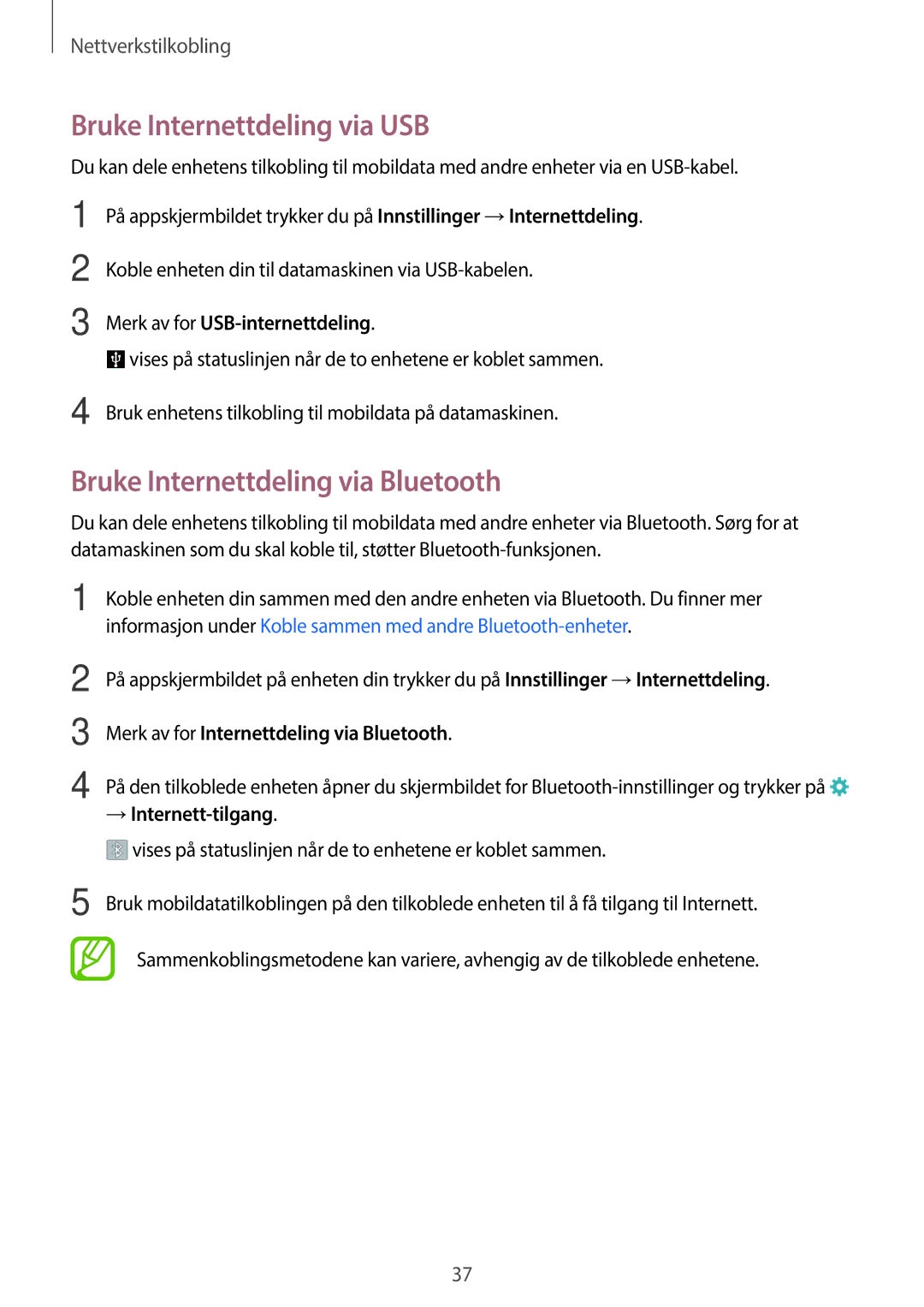 Samsung SM-A300FZBUNEE Bruke Internettdeling via USB, Bruke Internettdeling via Bluetooth, Merk av for USB-internettdeling 