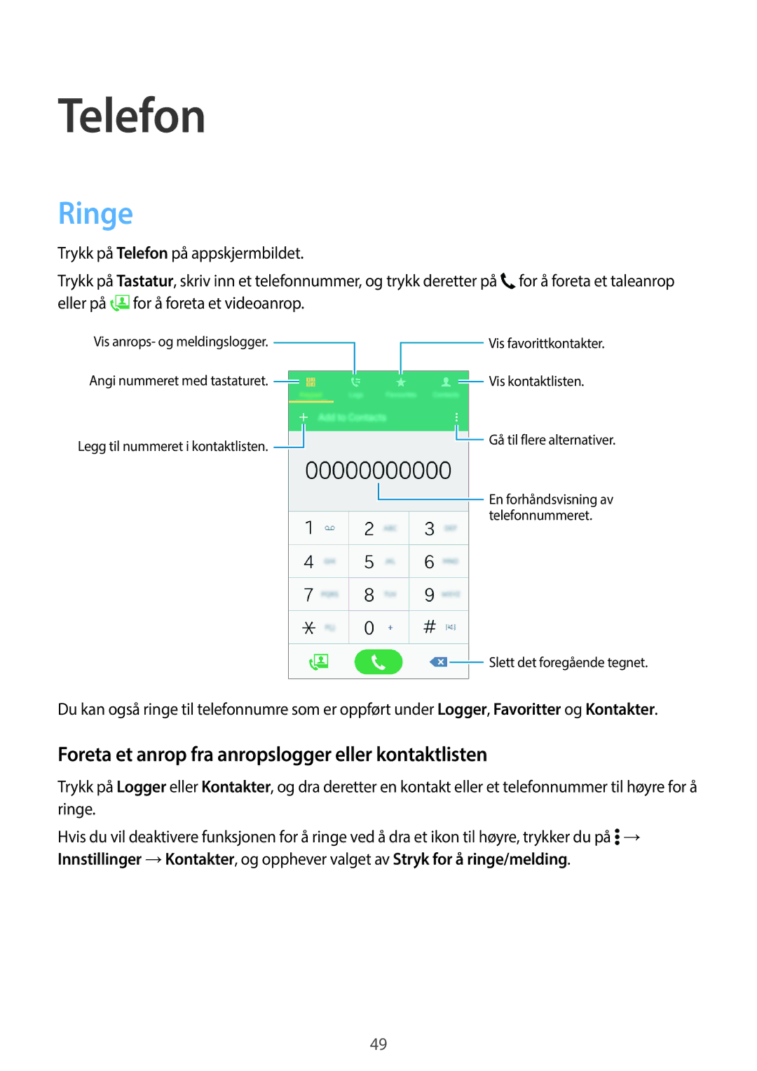 Samsung SM-A300FZKUVDS, SM-A300FZKUNEE, SM-A300FZWUTEN Telefon, Ringe, Foreta et anrop fra anropslogger eller kontaktlisten 