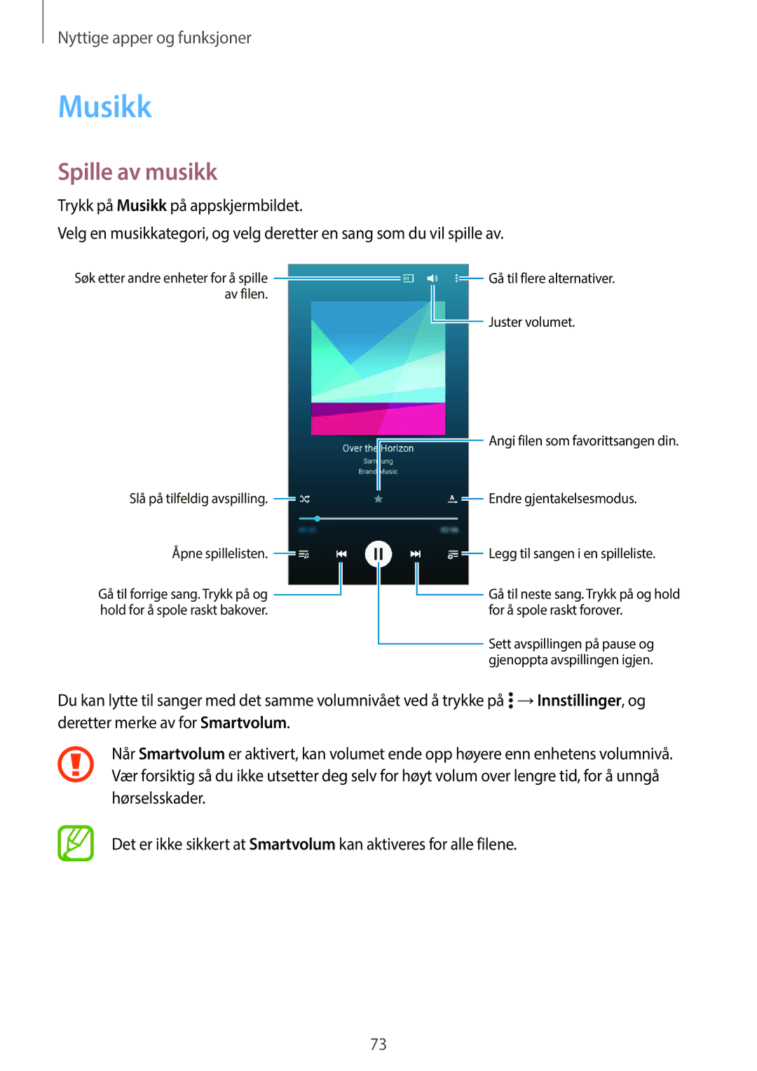 Samsung SM-A300FZKUHTS, SM-A300FZKUNEE, SM-A300FZWUTEN, SM-A300FZSUNEE, SM-A300FZBUNEE manual Musikk, Spille av musikk 