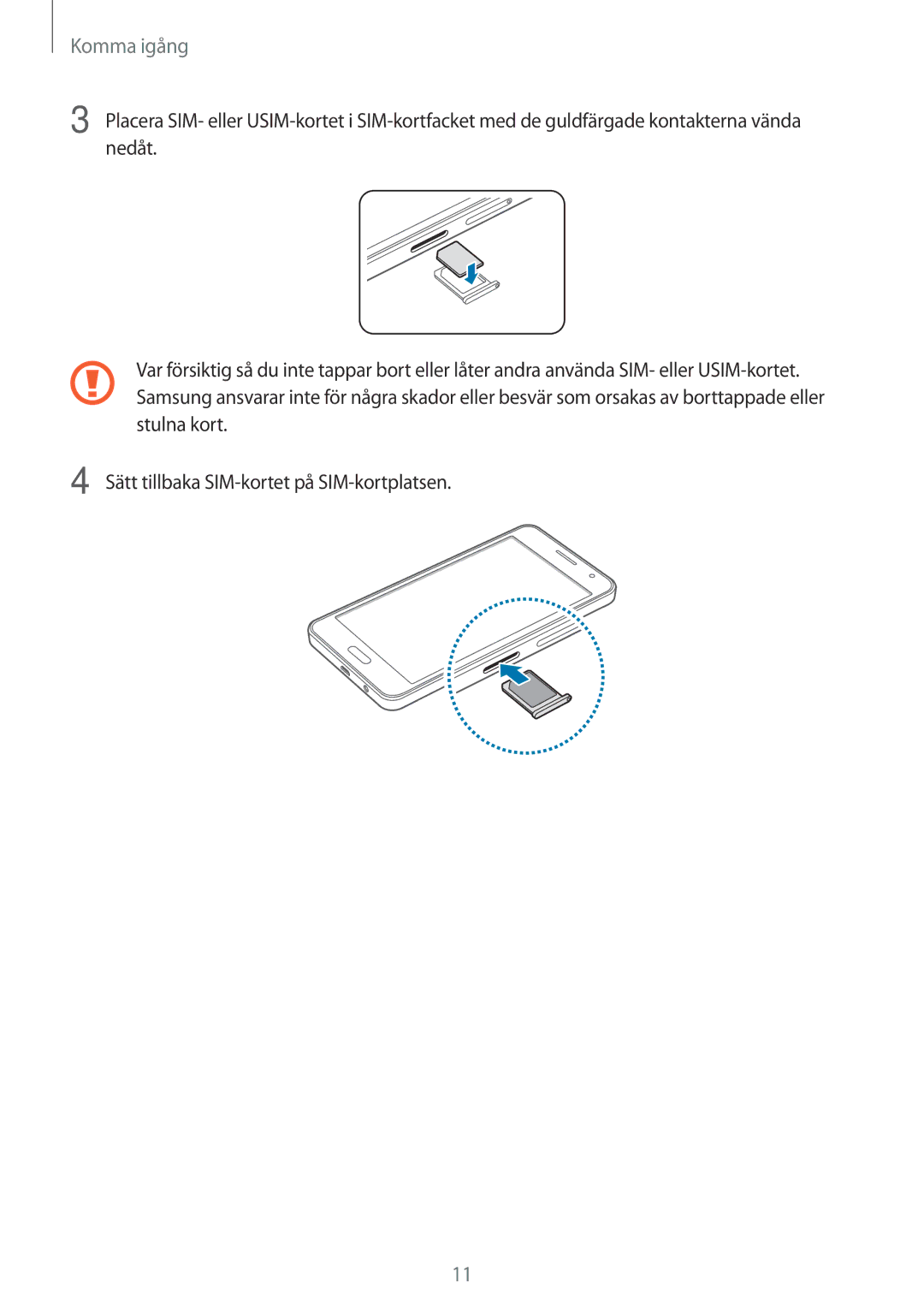 Samsung CG-A300FZKRNEE, SM-A300FZKUNEE, SM-A300FZWUTEN, SM-A300FZSUNEE, SM-A300FZBUNEE, SM-A300FZSUTEN manual Komma igång 