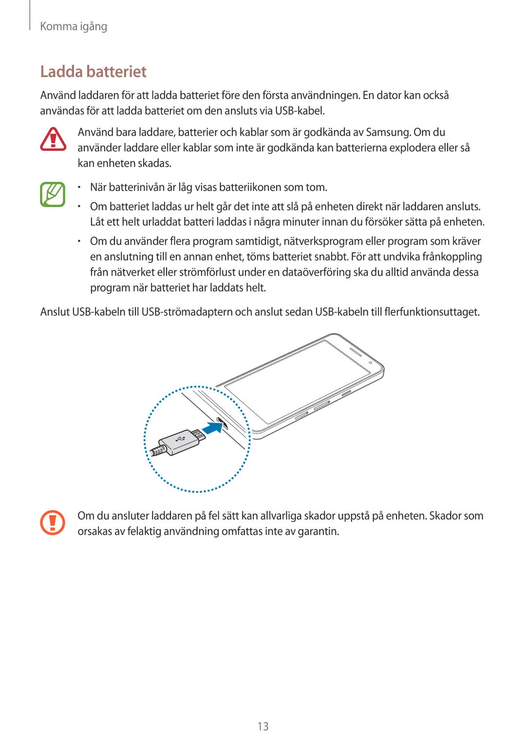 Samsung SM-A300FZWUNEE, SM-A300FZKUNEE, SM-A300FZWUTEN, SM-A300FZSUNEE, SM-A300FZBUNEE, SM-A300FZSUTEN manual Ladda batteriet 