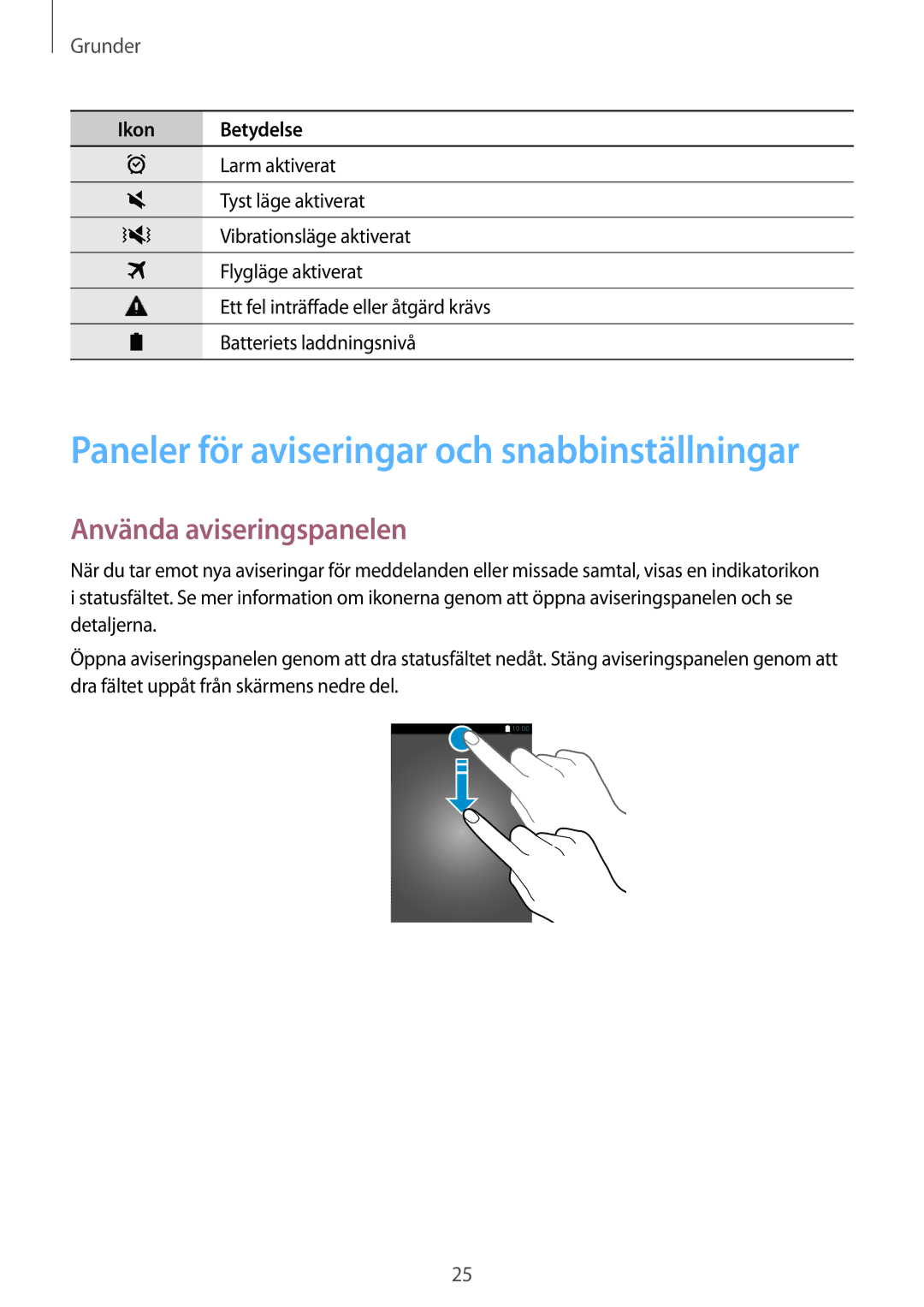 Samsung CG-A300FZWRNEE, SM-A300FZKUNEE manual Paneler för aviseringar och snabbinställningar, Använda aviseringspanelen 