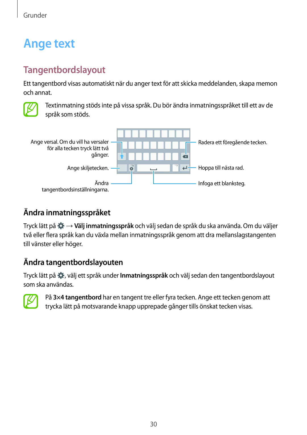 Samsung SM-A300FZWUNEE, SM-A300FZKUNEE Ange text, Tangentbordslayout, Ändra inmatningsspråket, Ändra tangentbordslayouten 