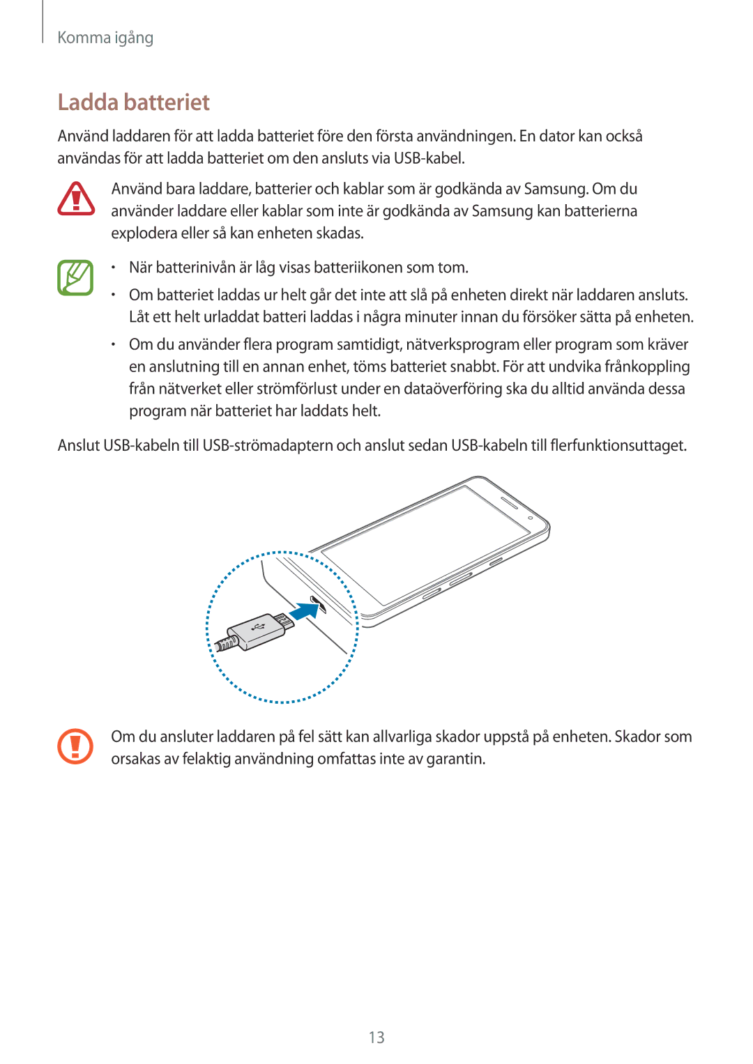 Samsung SM-A300FZWUNEE, SM-A300FZKUNEE, SM-A300FZWUTEN, SM-A300FZSUNEE, SM-A300FZBUNEE, SM-A300FZSUTEN manual Ladda batteriet 