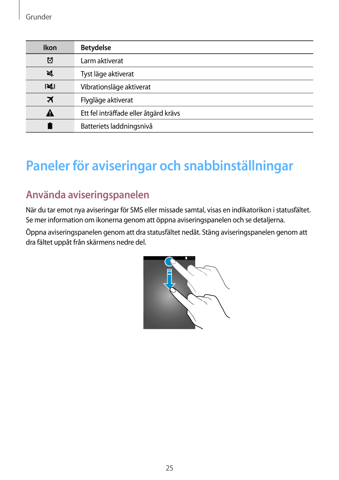 Samsung CG-A300FZWRNEE, SM-A300FZKUNEE manual Paneler för aviseringar och snabbinställningar, Använda aviseringspanelen 