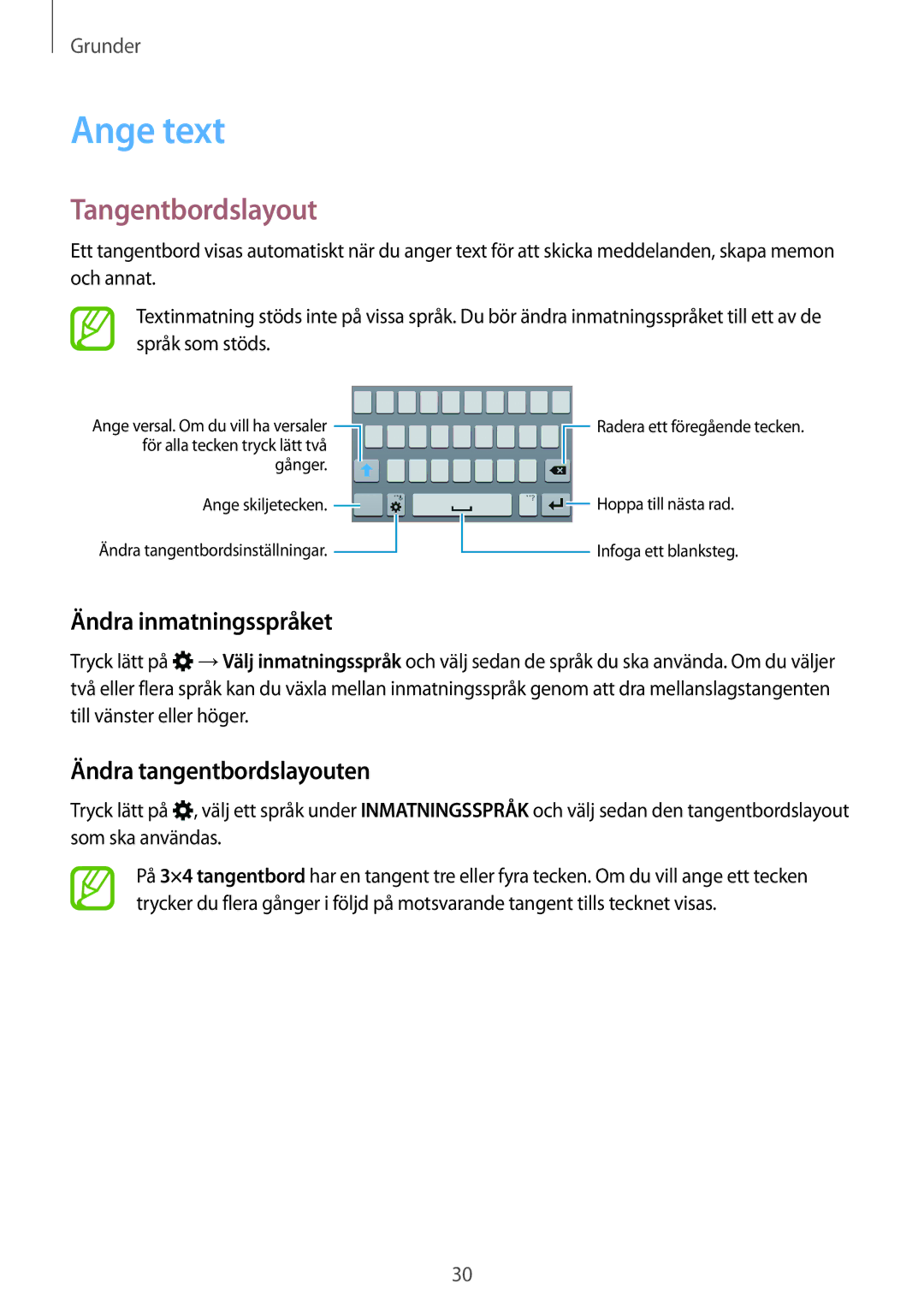 Samsung SM-A300FZWUNEE, SM-A300FZKUNEE Ange text, Tangentbordslayout, Ändra inmatningsspråket, Ändra tangentbordslayouten 