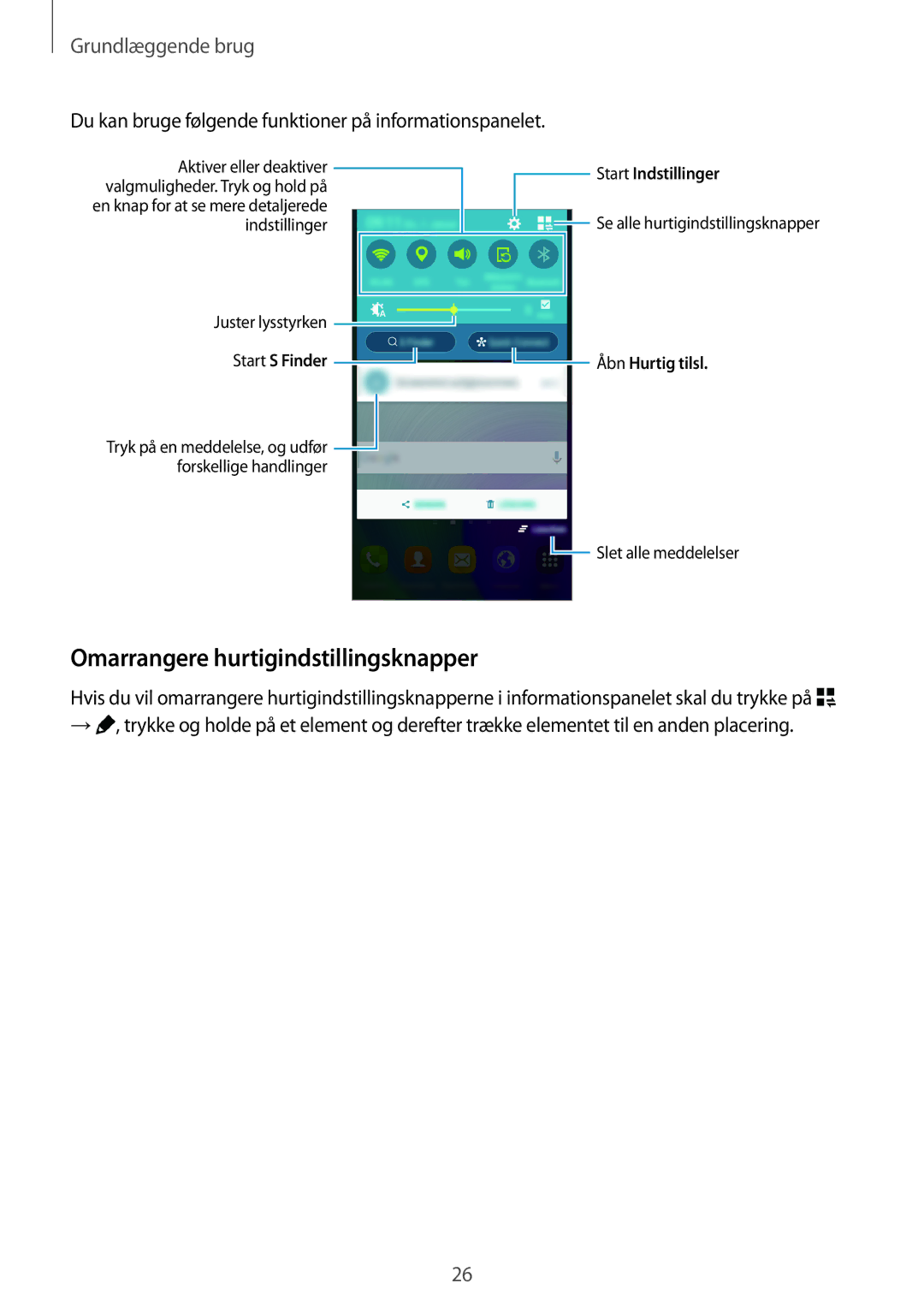 Samsung SM-A300FZDUNEE Omarrangere hurtigindstillingsknapper, Du kan bruge følgende funktioner på informationspanelet 