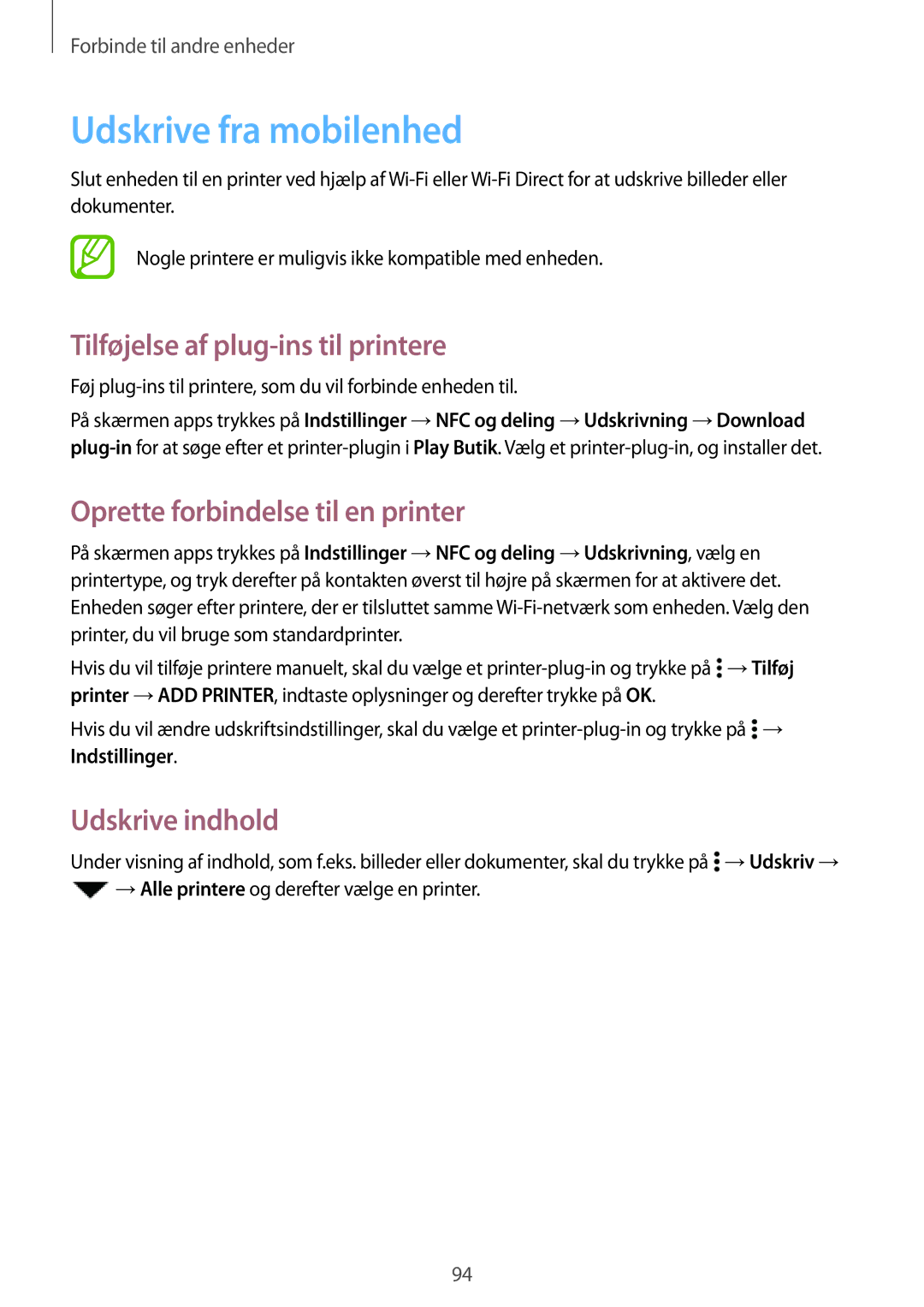 Samsung SM-A300FZDUNEE Udskrive fra mobilenhed, Tilføjelse af plug-ins til printere, Oprette forbindelse til en printer 