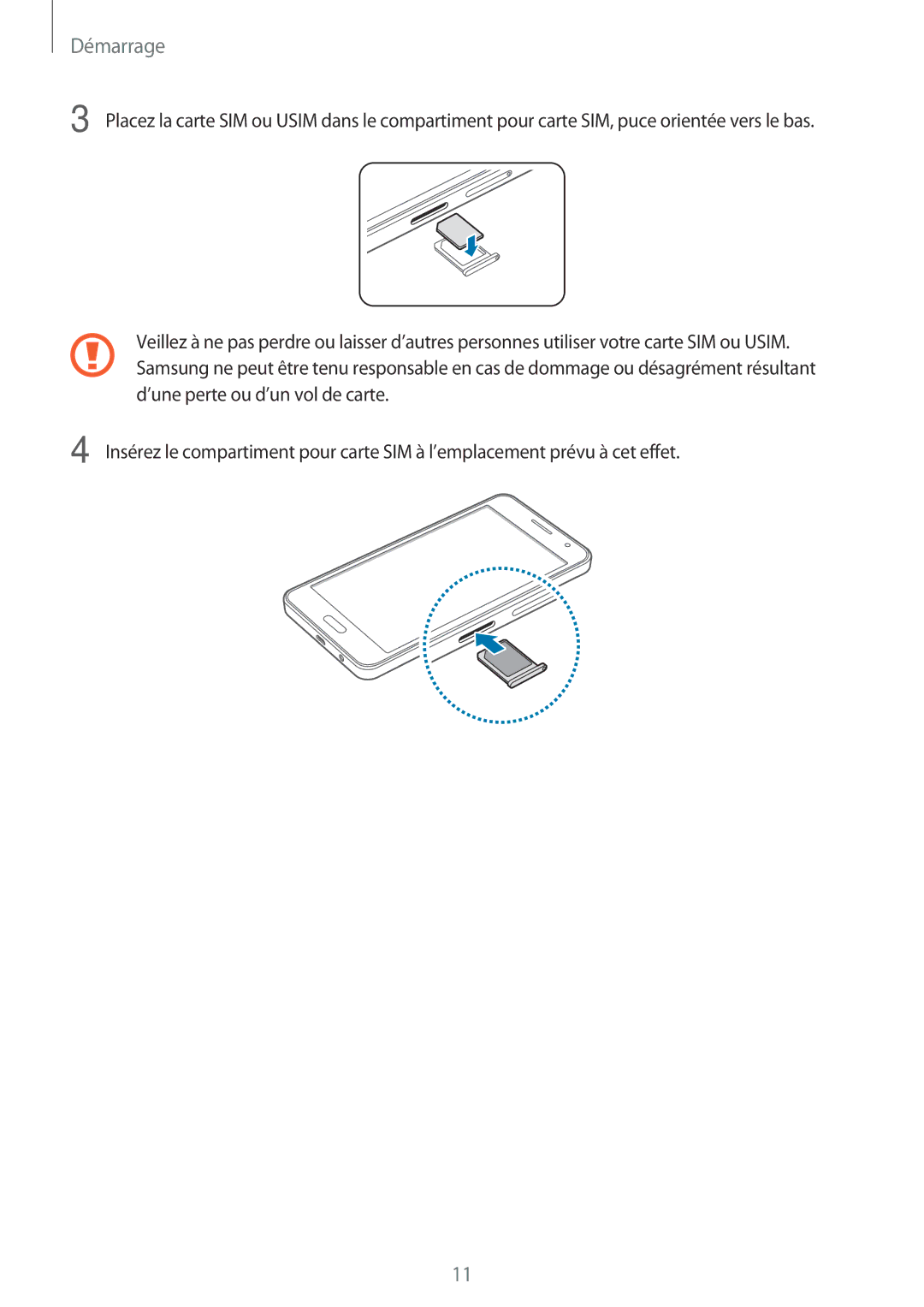 Samsung SM-A300FZKUBOG, SM-A300FZSUXEF, SM-A300FZWUFTM, SM-A300FZWUSFR, SM-A300FZWUBOG, SM-A300FZWUXEF manual Démarrage 