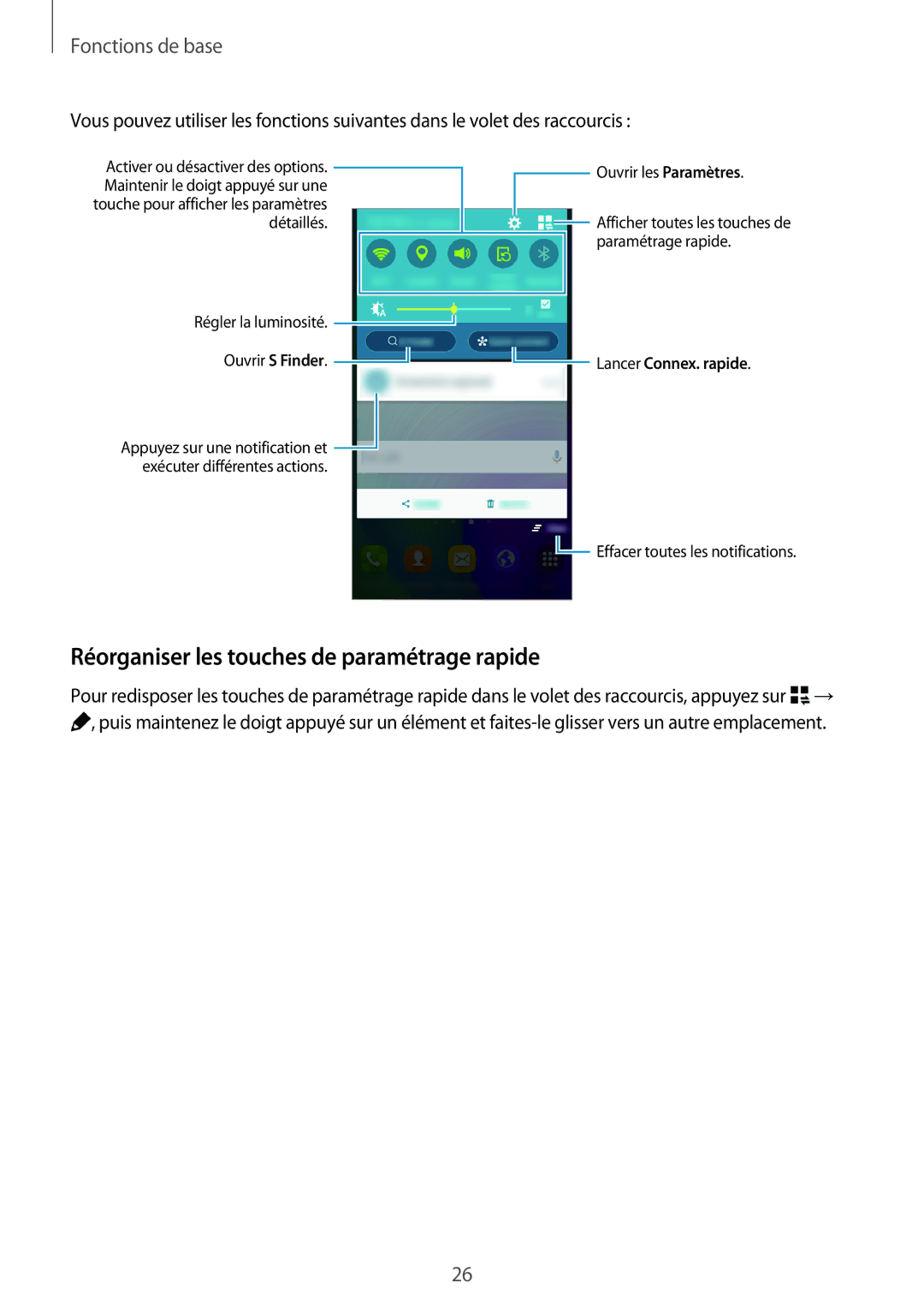 Samsung SM-A300FZKUXEF, SM-A300FZSUXEF, SM-A300FZKUBOG, SM-A300FZWUFTM manual Réorganiser les touches de paramétrage rapide 