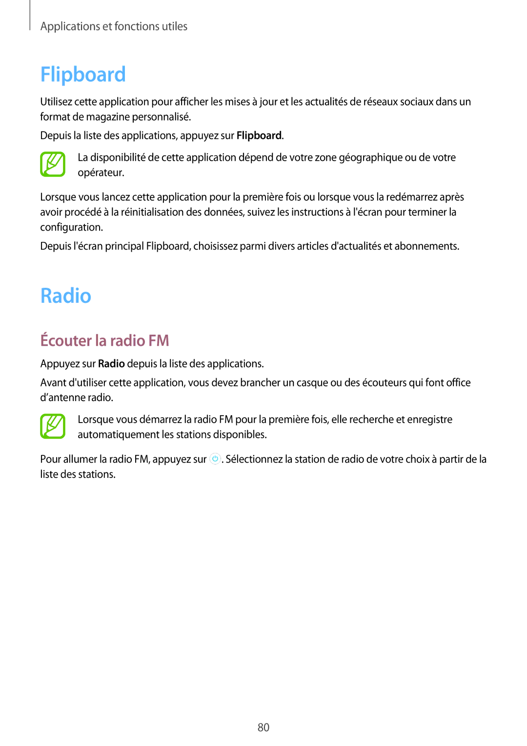 Samsung SM-A300FZSUXEF, SM-A300FZKUBOG, SM-A300FZWUFTM, SM-A300FZWUSFR, SM-A300FZWUBOG Flipboard, Radio, Écouter la radio FM 