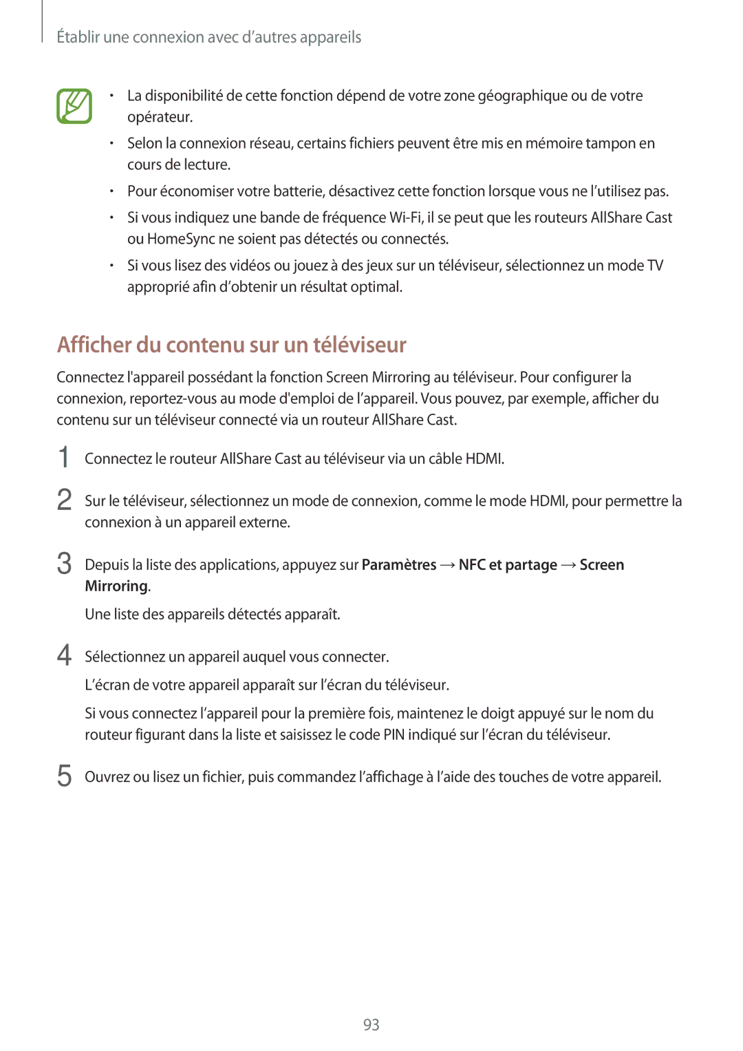Samsung SM-A300FZWUSFR, SM-A300FZSUXEF, SM-A300FZKUBOG, SM-A300FZWUFTM manual Afficher du contenu sur un téléviseur, Mirroring 