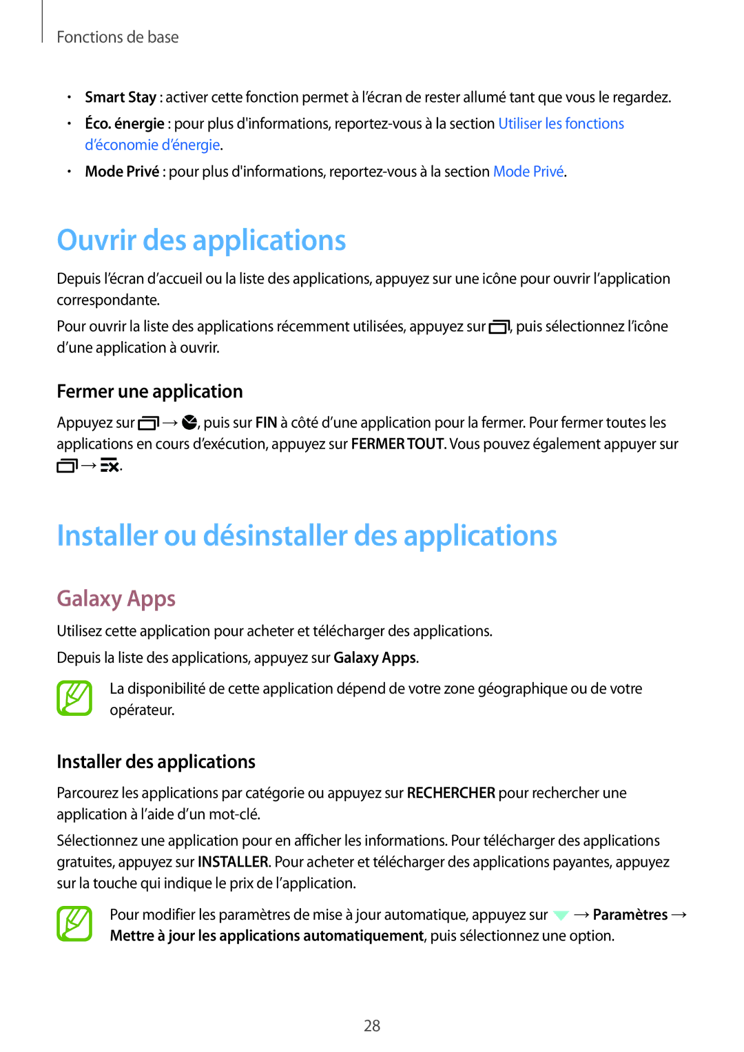 Samsung SM-A300FZKUSFR, SM-A300FZSUXEF Ouvrir des applications, Installer ou désinstaller des applications, Galaxy Apps 