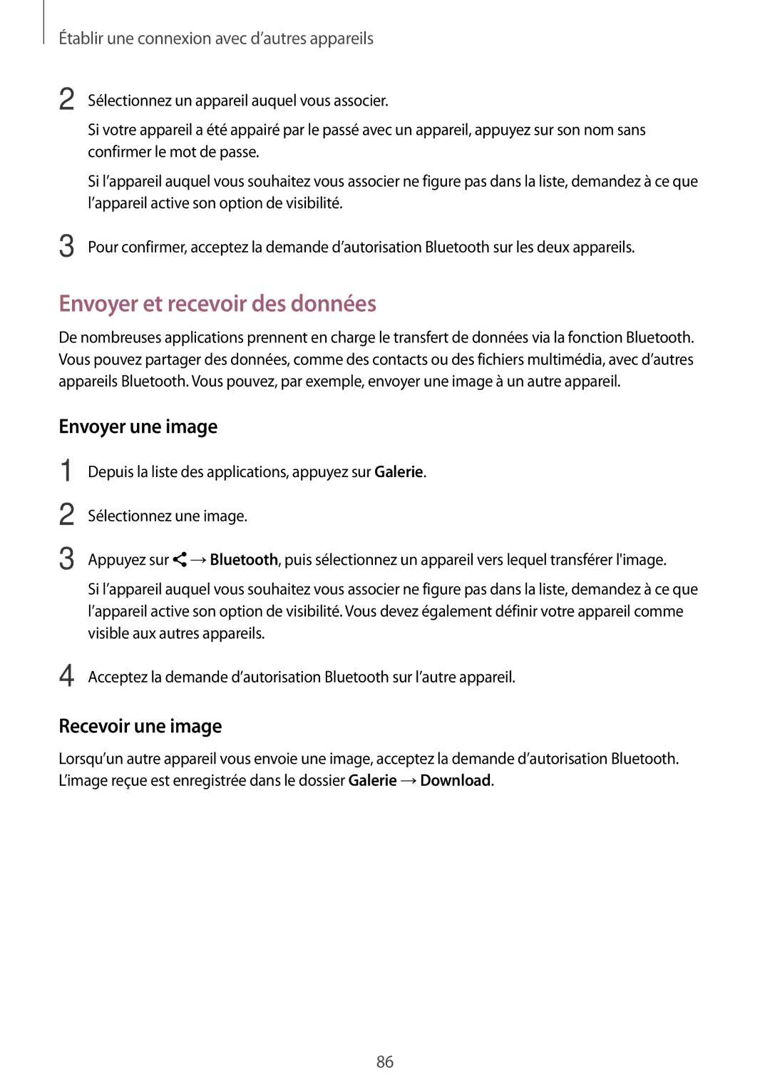 Samsung SM-A300FZKUXEF, SM-A300FZSUXEF manual Envoyer et recevoir des données, Envoyer une image, Recevoir une image 