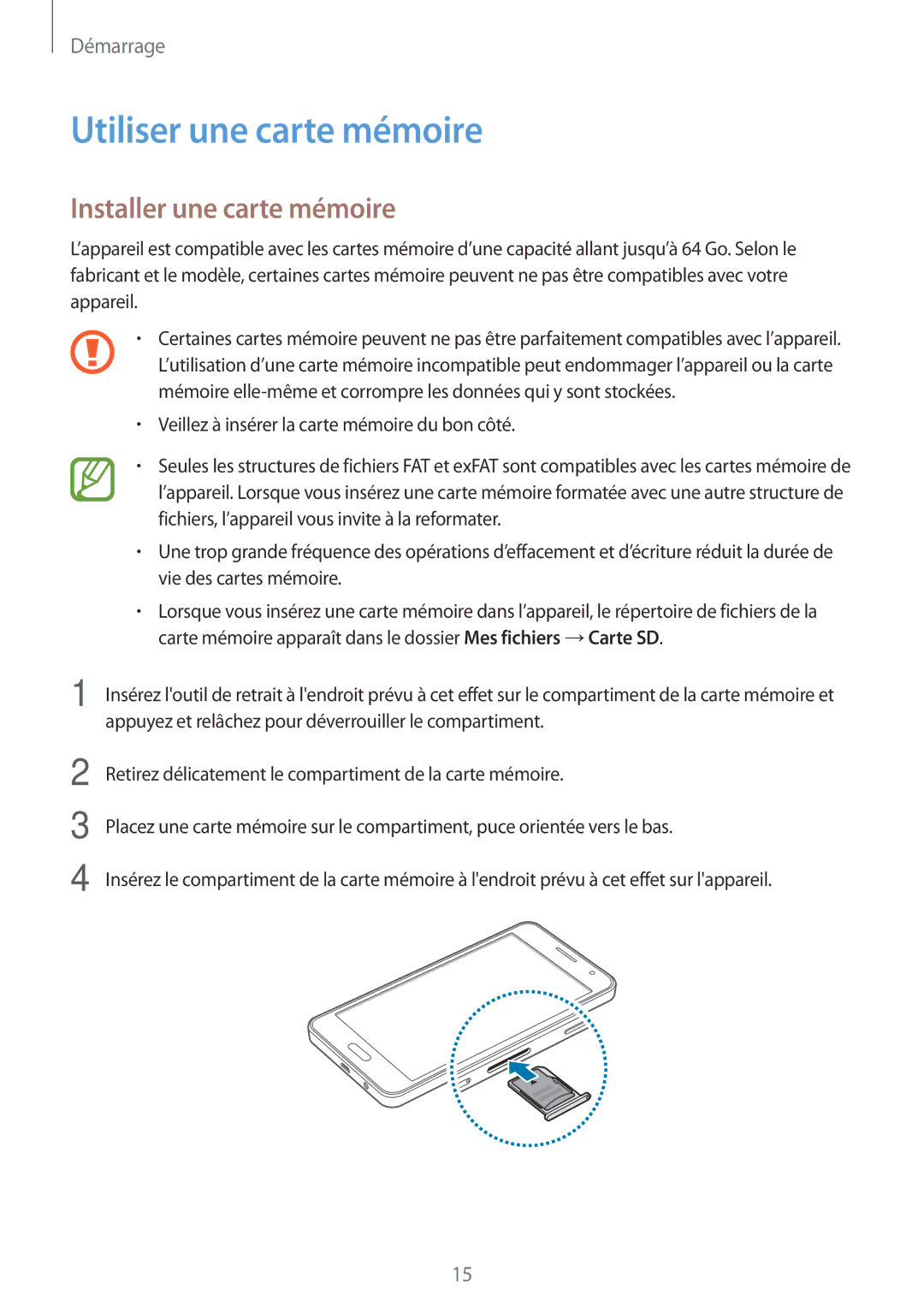 Samsung SM-A300FZWUXEF, SM-A300FZSUXEF, SM-A300FZKUBOG manual Utiliser une carte mémoire, Installer une carte mémoire 