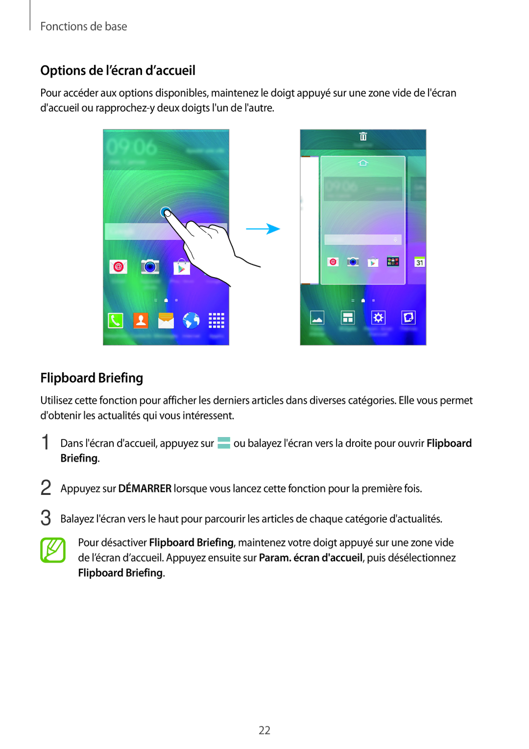 Samsung SM-A300FZWUFTM, SM-A300FZSUXEF, SM-A300FZKUBOG, SM-A300FZWUSFR manual Options de l’écran d’accueil, Flipboard Briefing 