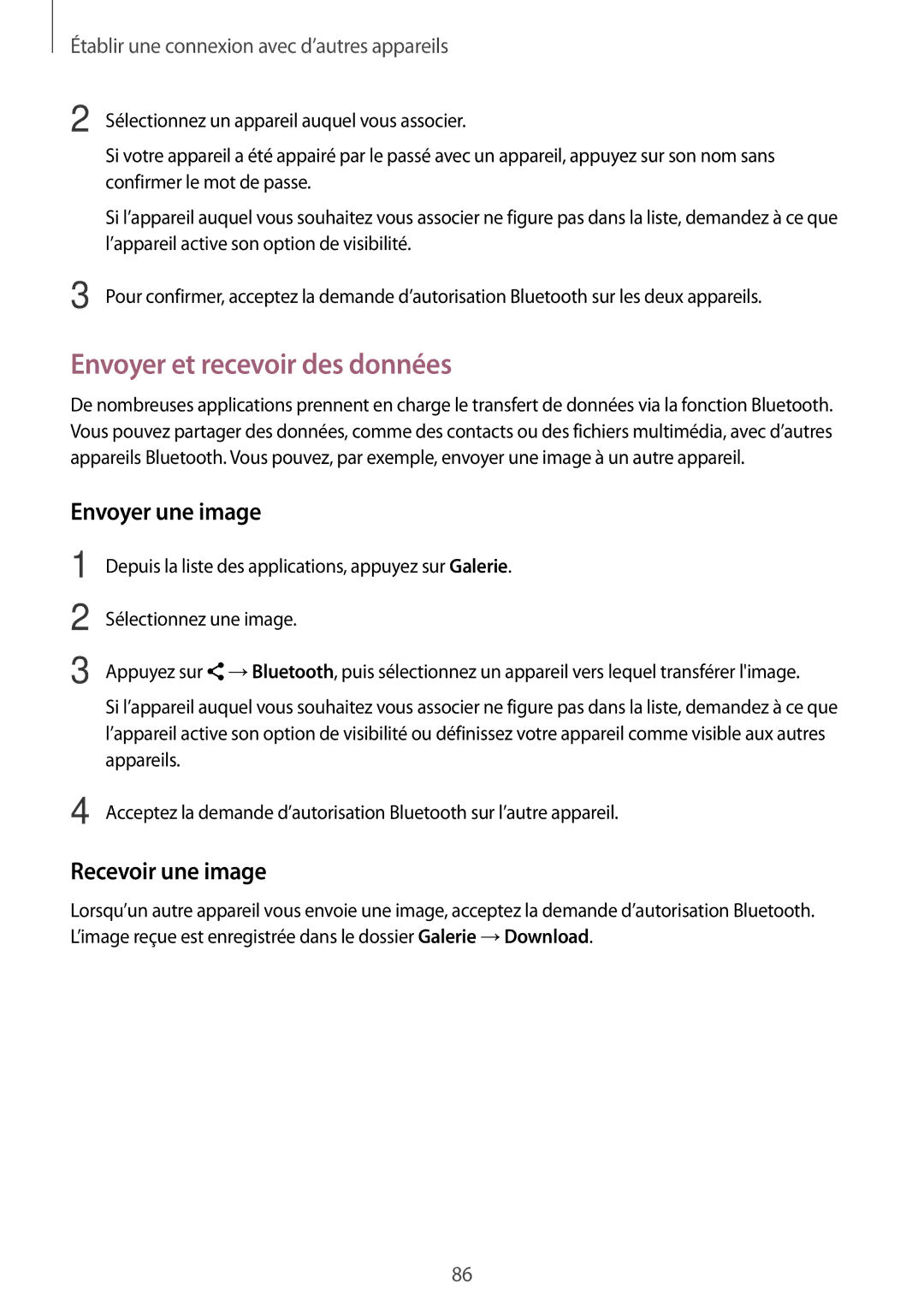 Samsung SM-A300FZKUXEF, SM-A300FZSUXEF manual Envoyer et recevoir des données, Envoyer une image, Recevoir une image 