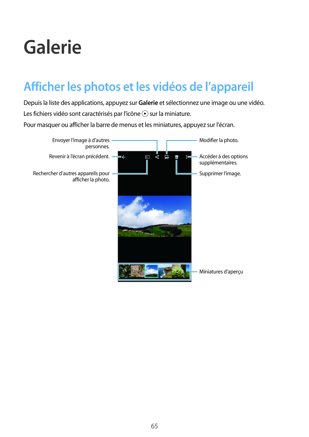 Samsung SM-A300FZWUXEF, SM-A300FZSUXEF, SM-A300FZKUBOG manual Galerie, Afficher les photos et les vidéos de l’appareil 