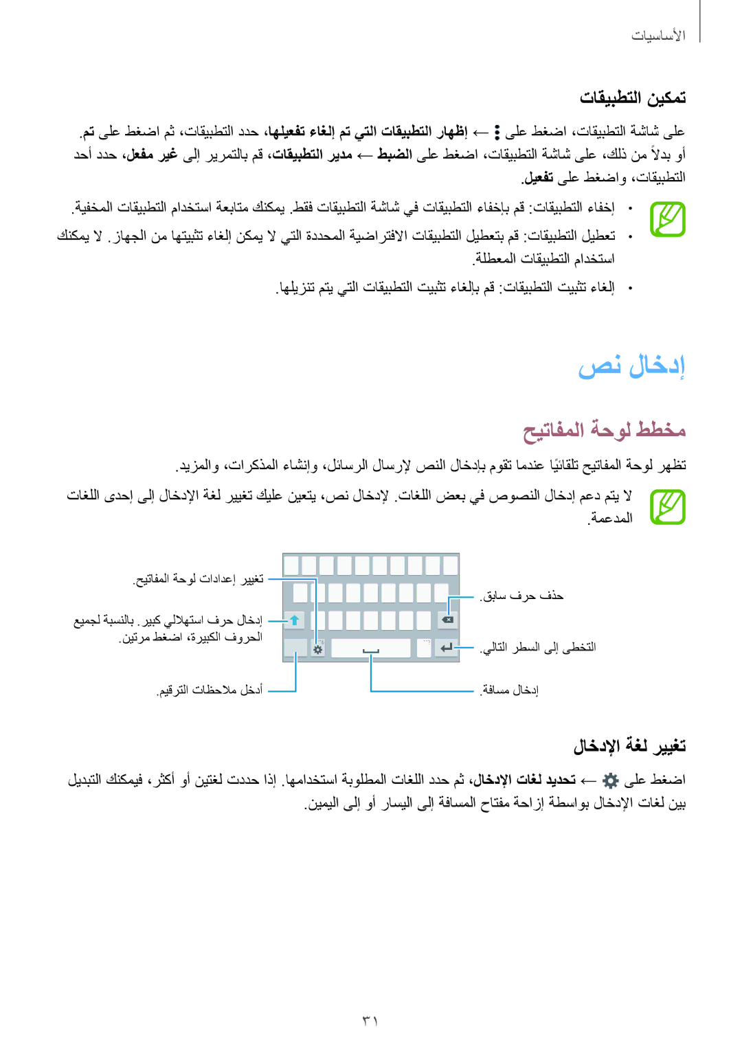 Samsung SM-A300HZWDKSA, SM-A300HZDDEGY, SM-A300HZKDTHR صن لاخدإ, حيتافملا ةحول ططخم, تاقيبطتلا نيكمت, لاخدلإا ةغل رييغت 