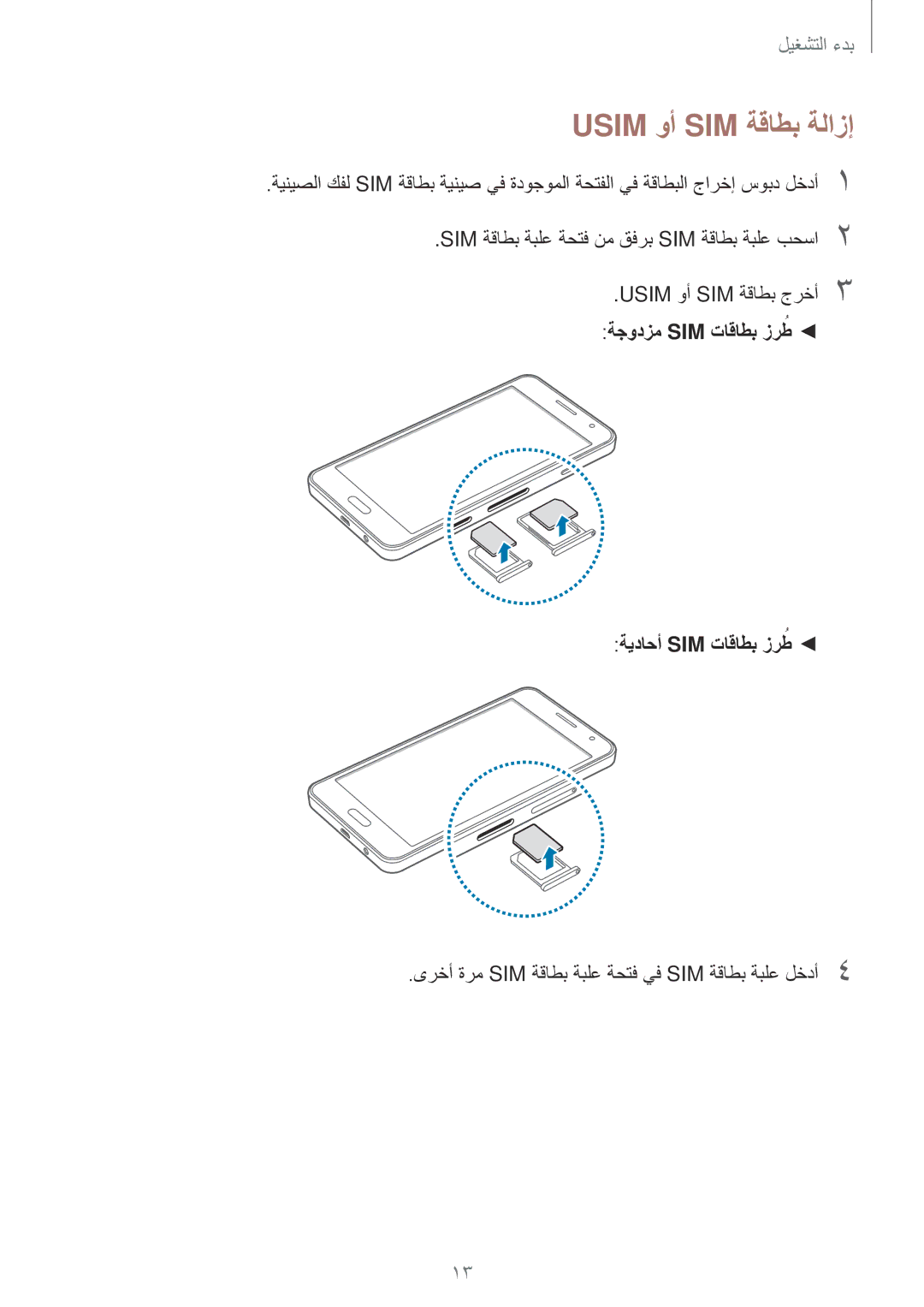 Samsung SM-A300HZWDEGY, SM-A300HZDDEGY, SM-A300HZWDKSA, SM-A300HZKDTHR, SM-A300HZWDTHR, SM-A300HZSDEGY Usim وأ SIM ةقاطب ةلازإ 