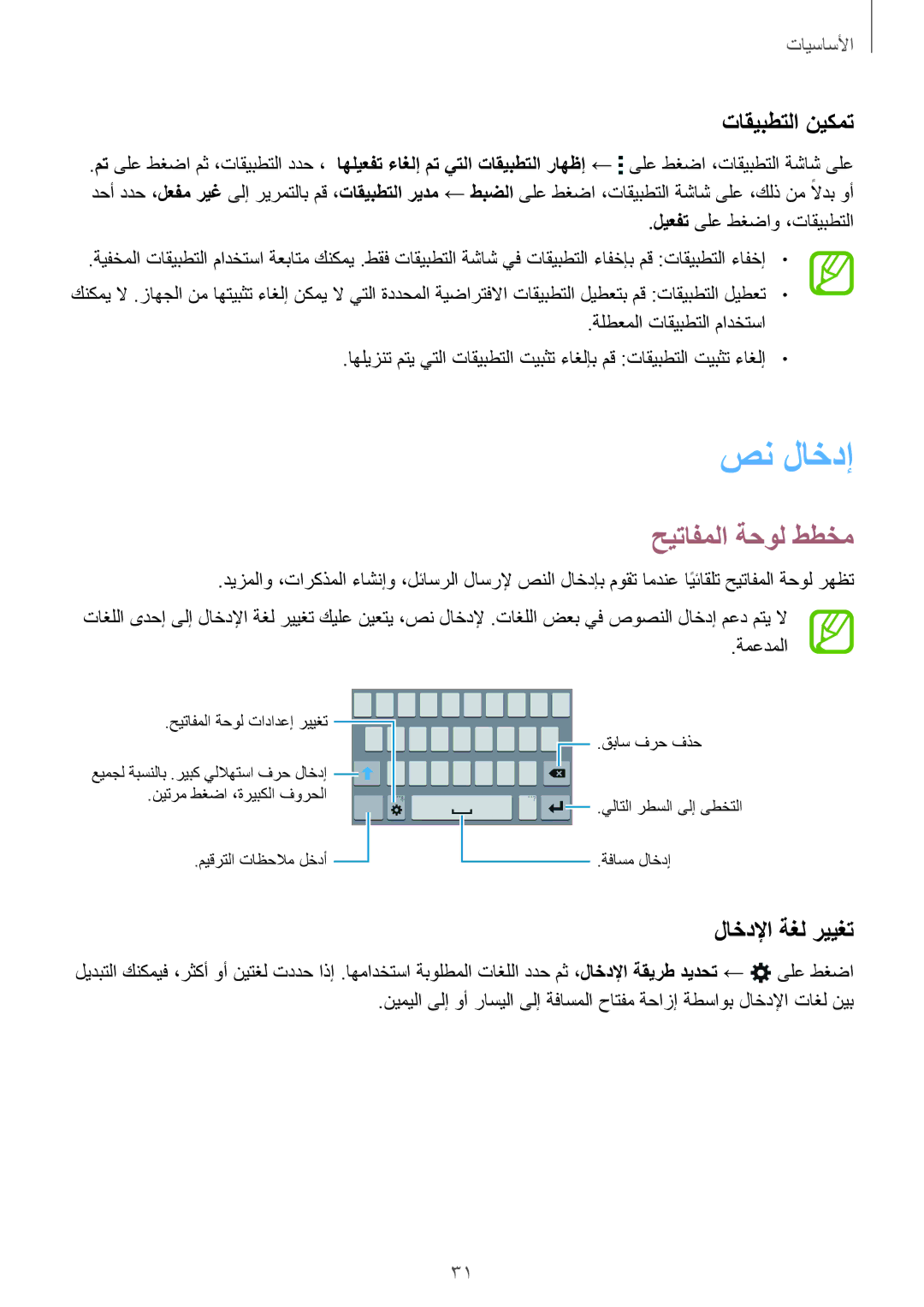 Samsung SM-A300HZWDKSA, SM-A300HZDDEGY, SM-A300HZKDTHR صن لاخدإ, حيتافملا ةحول ططخم, تاقيبطتلا نيكمت, لاخدلإا ةغل رييغت 