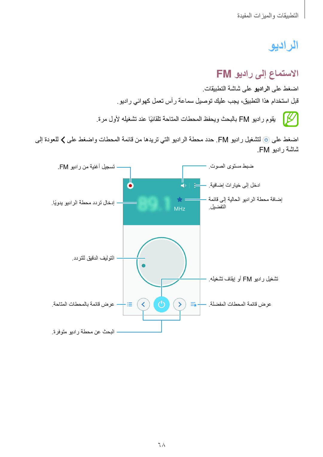 Samsung SM-A300HZWDCAC, SM-A300HZDDEGY, SM-A300HZWDKSA, SM-A300HZKDTHR, SM-A300HZWDEGY manual ويدارلا, Fm ويدار ىلإ عامتسلاا 