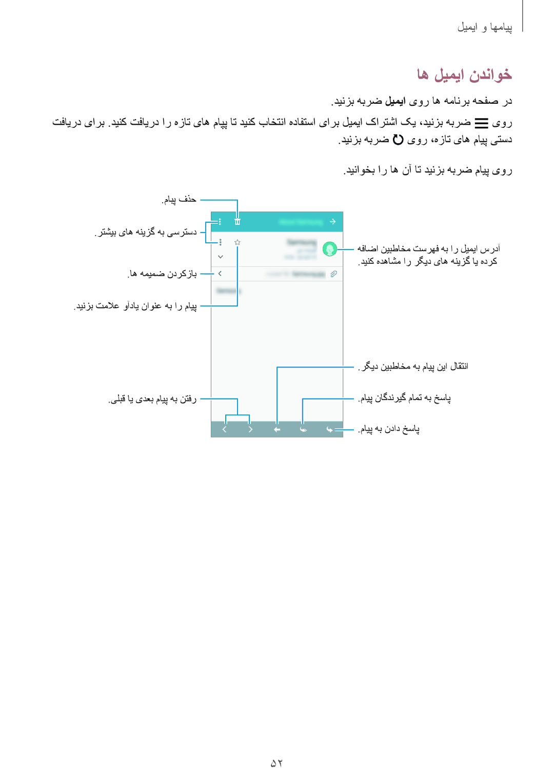 Samsung SM-A300HZWDCAC, SM-A300HZDDEGY, SM-A300HZWDKSA manual اه لیمیا ندناوخ, دیناوخب ار اه نآ ات دینزب هبرض مایپ یور 