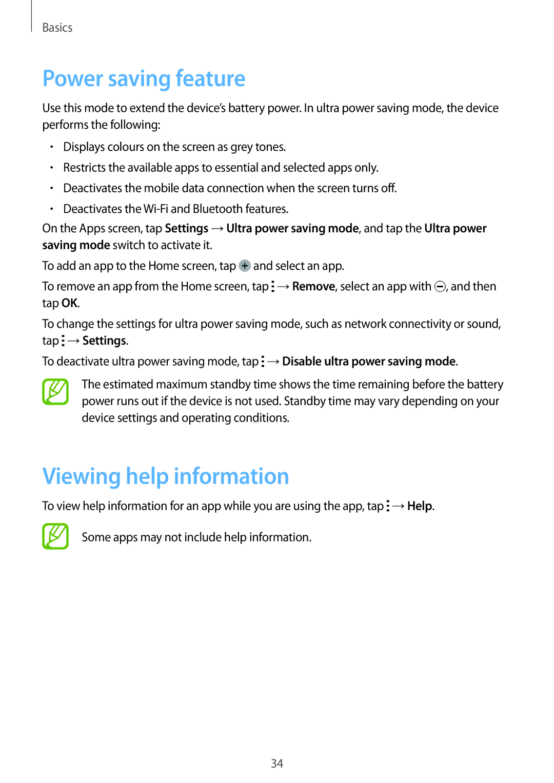 Samsung SM-A300HZWDTHR, SM-A300HZDDEGY, SM-A300HZWDKSA, SM-A300HZKDTHR manual Power saving feature, Viewing help information 