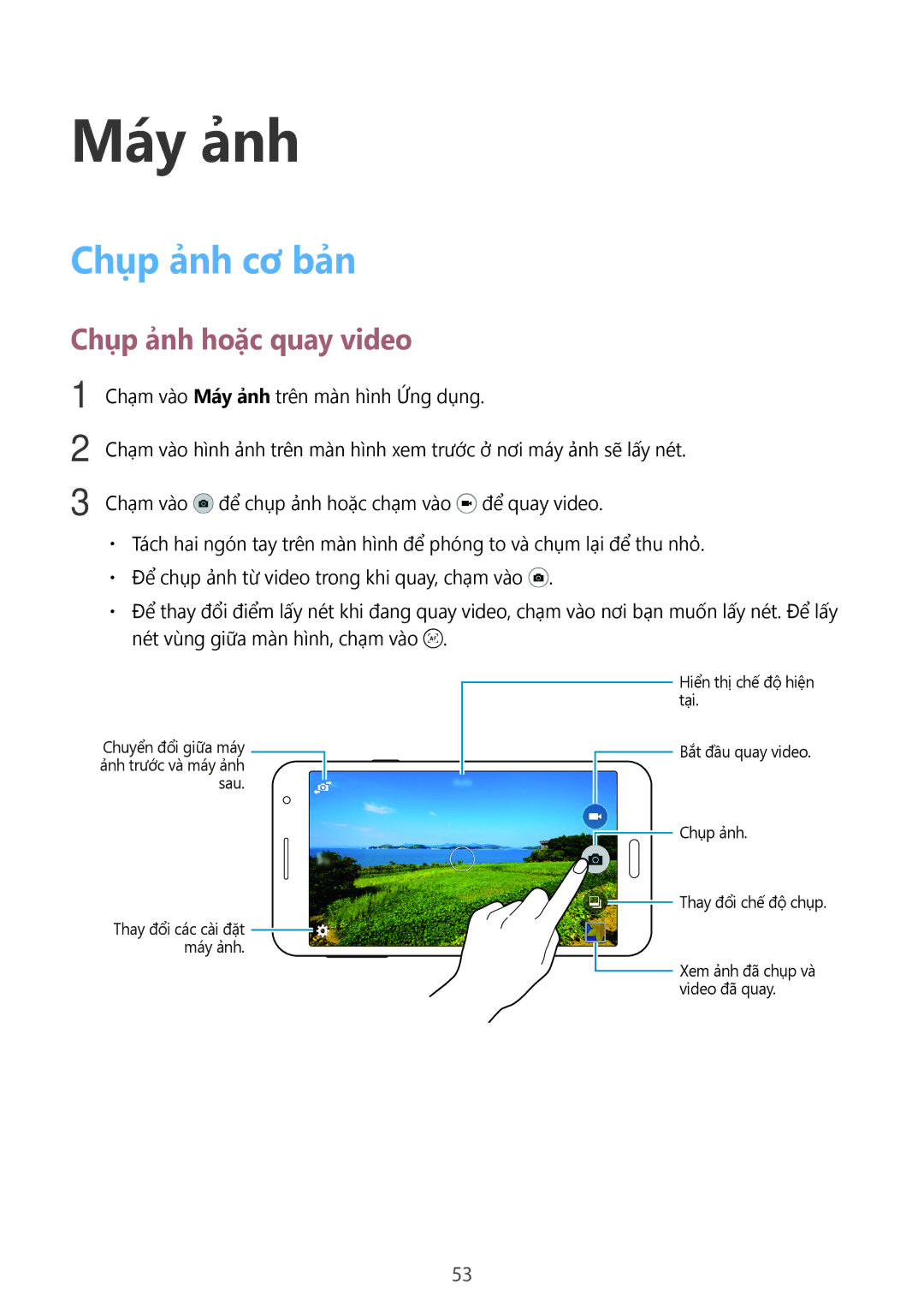 Samsung SM-A300HZDDXXV manual Máy ảnh, Chụp ảnh cơ bản, Chụp ảnh hoặc quay video 