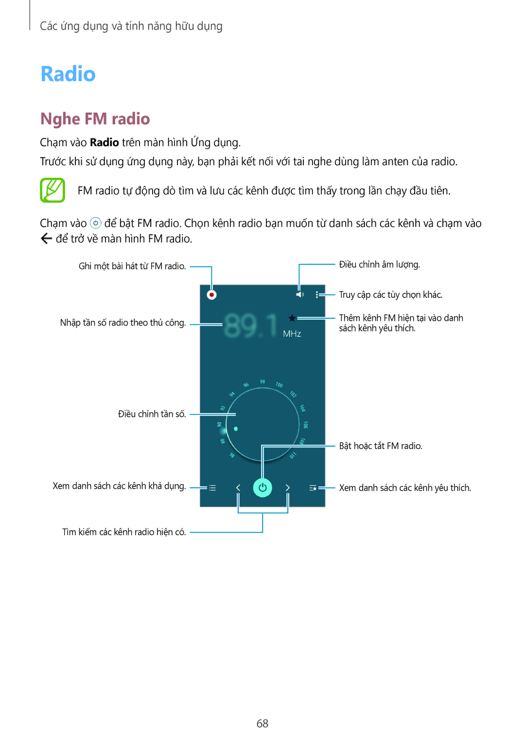 Samsung SM-A300HZDDXXV manual Radio, Nghe FM radio 