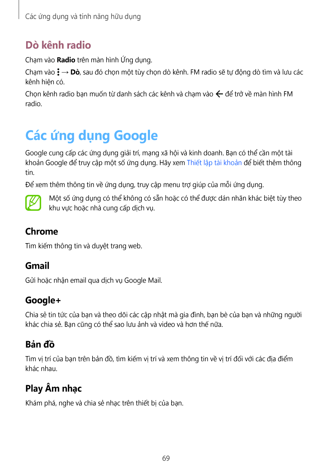 Samsung SM-A300HZDDXXV manual Các ứng dụng Google, Dò kênh radio 