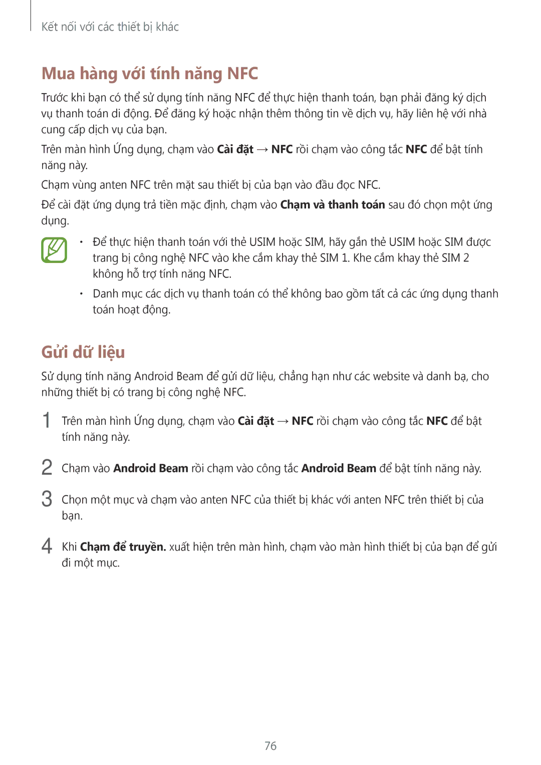 Samsung SM-A300HZDDXXV manual Mua hàng với tính năng NFC, Gửi dữ liệu 