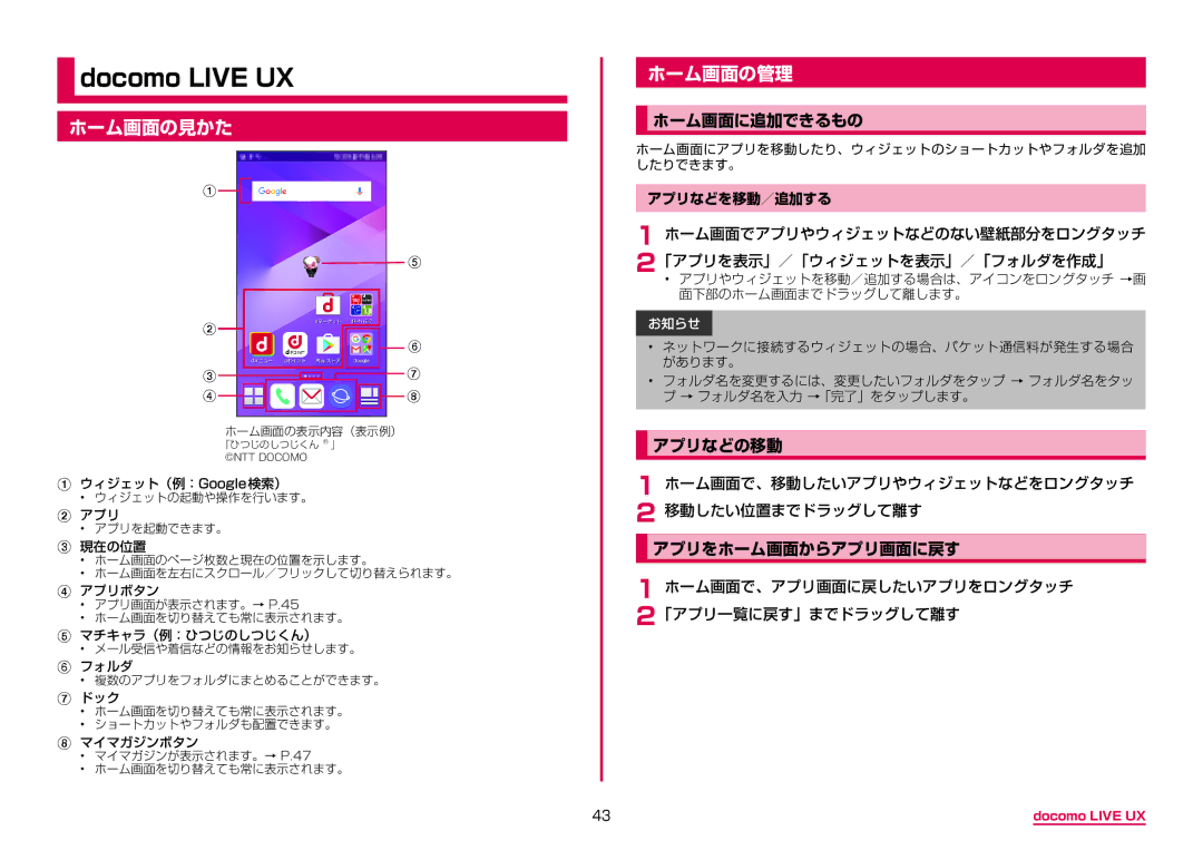 Samsung SM-A310DZGADCM, SM-A310DZKADCM, SM-A310DZIADCM ホーム画面の見かた, ホーム画面の管理, ホーム画面に追加できるもの, アプリなどの移動, アプリをホーム画面からアプリ画面に戻す 