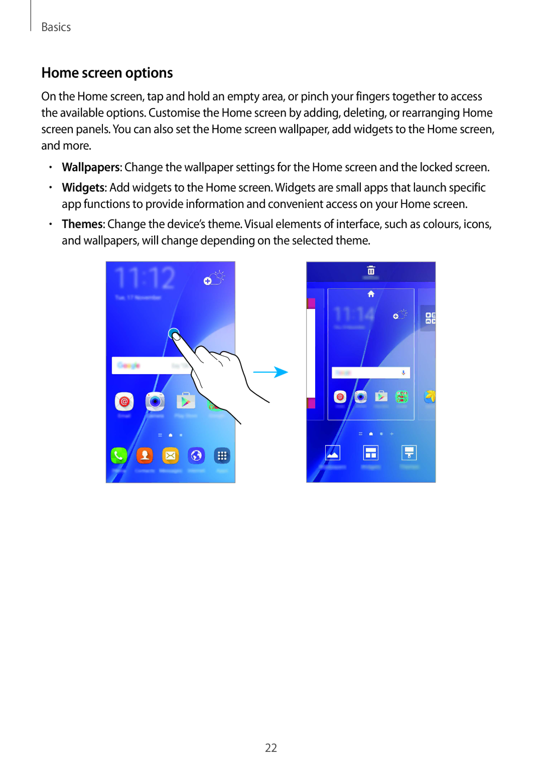 Samsung SM-A310FZDABGL, SM-A310FEDADBT, SM-A310FZKADBT, SM-A310FZDADBT, SM-A310FZWADBT, SM-A310FZWAXEF Home screen options 