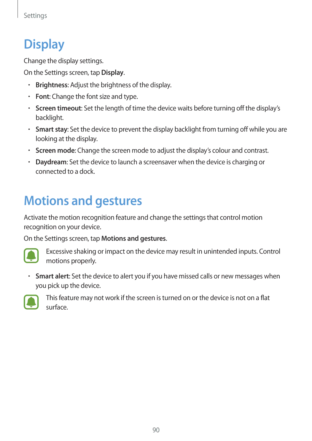 Samsung SM-A310FZKDKSA, SM-A310FEDADBT, SM-A310FZKADBT, SM-A310FZDADBT, SM-A310FZWADBT manual Display, Motions and gestures 