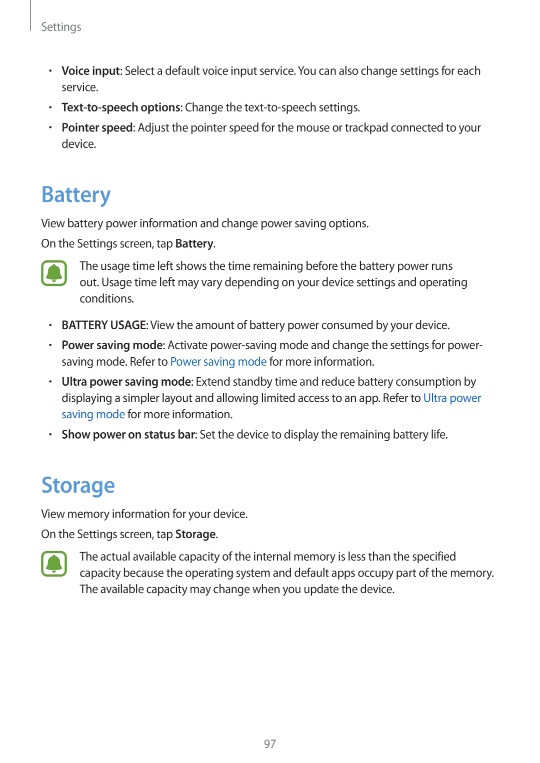 Samsung SM-A310FZKANEE, SM-A310FEDADBT, SM-A310FZKADBT, SM-A310FZDADBT, SM-A310FZWADBT, SM-A310FZWAXEF manual Battery, Storage 