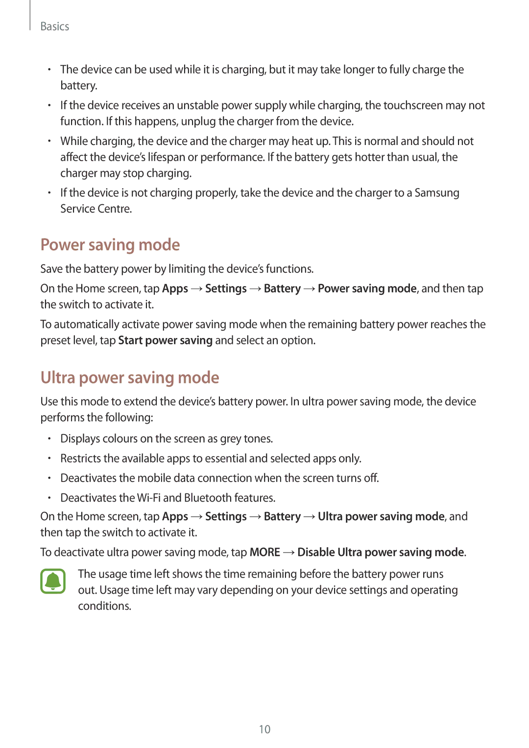 Samsung SM-A310FZDAITV, SM-A310FEDADBT, SM-A310FZKADBT, SM-A310FZDADBT manual Power saving mode, Ultra power saving mode 