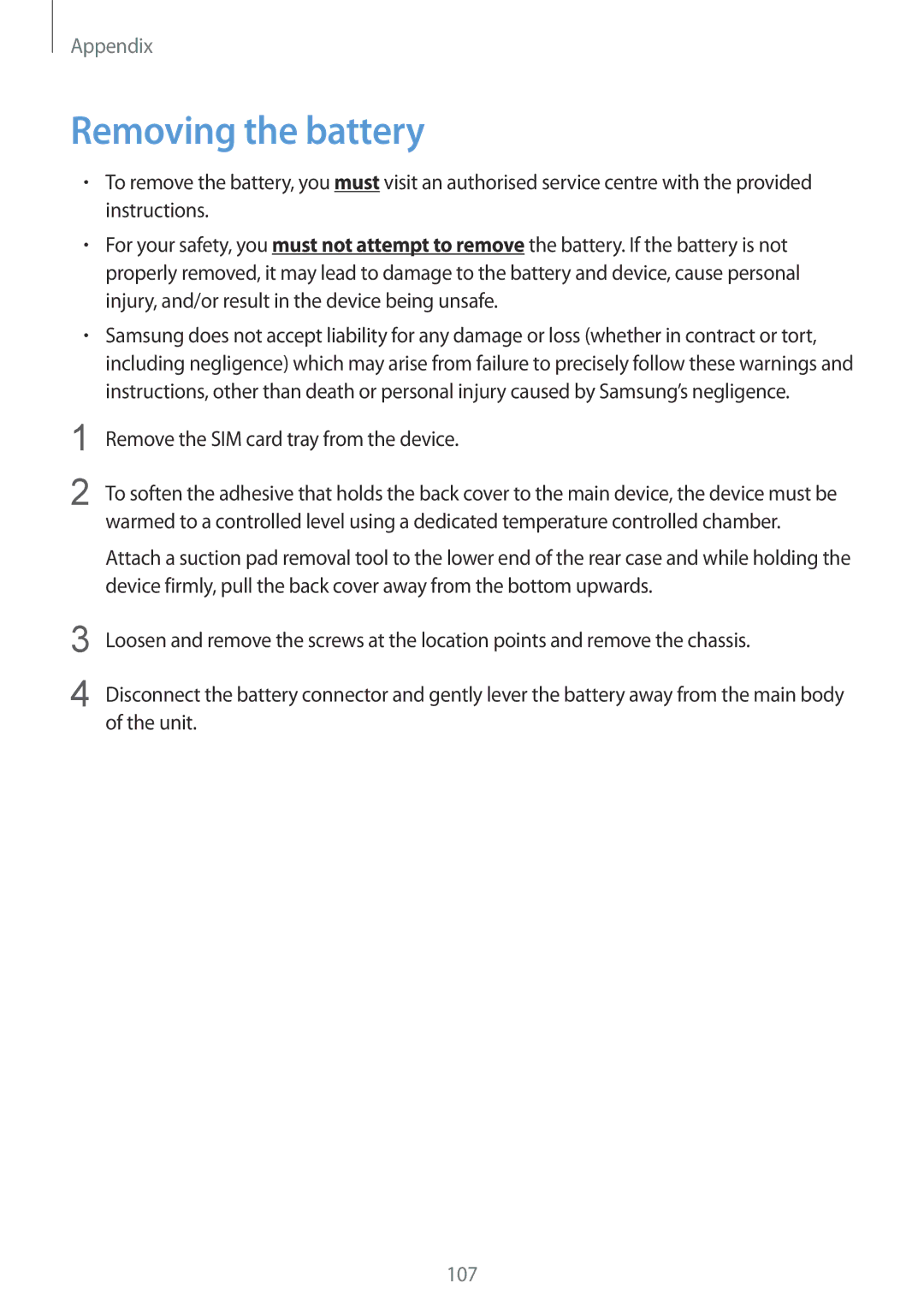 Samsung SM-A310FZDAXEH, SM-A310FEDADBT, SM-A310FZKADBT manual Removing the battery, Remove the SIM card tray from the device 