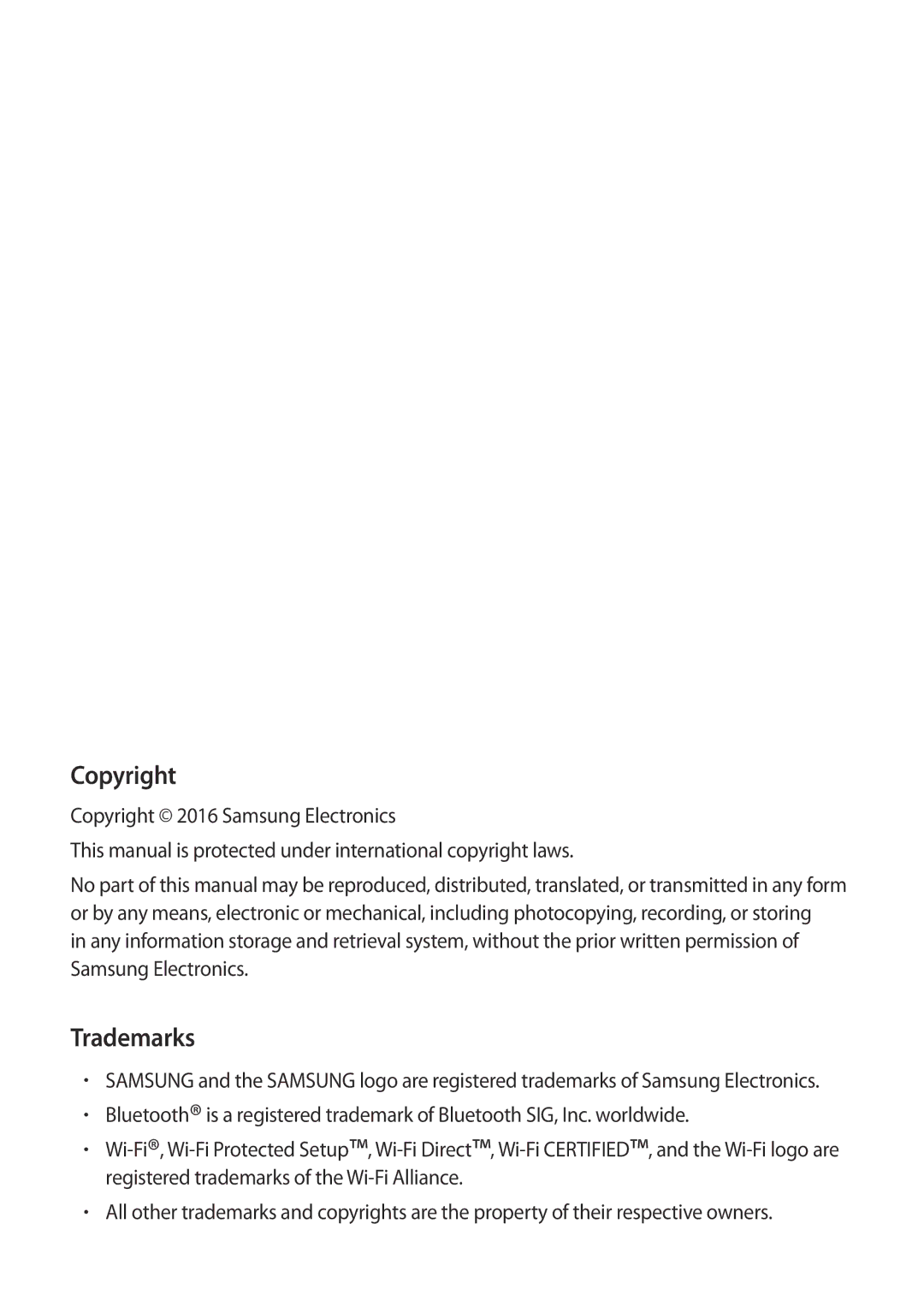 Samsung SM-A310FEDADBT, SM-A310FZKADBT, SM-A310FZDADBT, SM-A310FZWADBT, SM-A310FZWAXEF, SM-A310FZKAXEF Copyright, Trademarks 