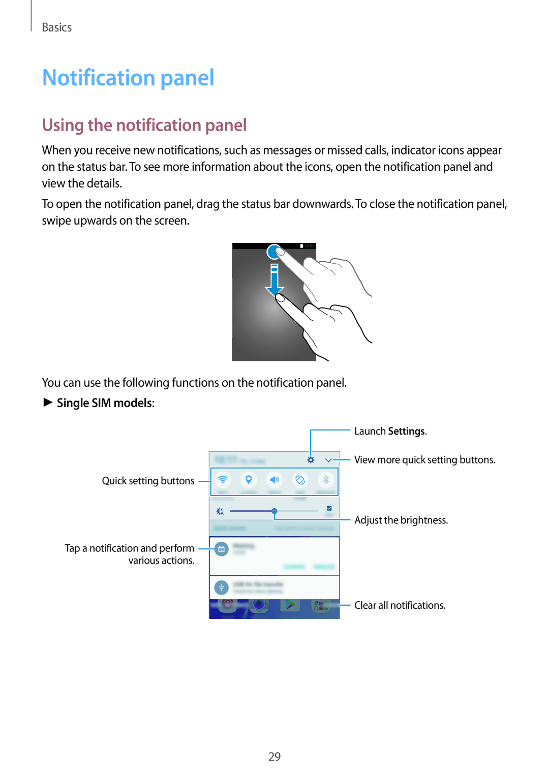 Samsung SM-A310FZDASEB, SM-A310FEDADBT, SM-A310FZKADBT, SM-A310FZDADBT manual Notification panel, Using the notification panel 