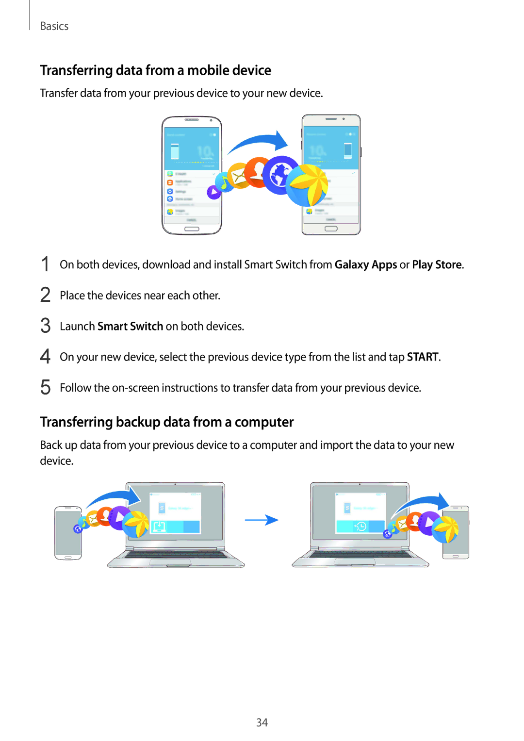 Samsung SM-A310FZWAXEH, SM-A310FEDADBT Transferring data from a mobile device, Transferring backup data from a computer 