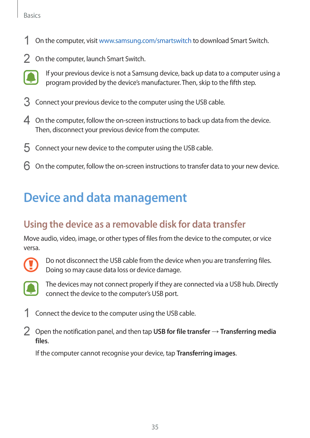 Samsung SM-A310FZDAXEH manual Device and data management, Using the device as a removable disk for data transfer, Files 