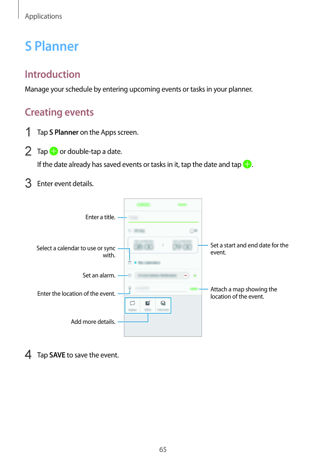 Samsung SM-A310FZDASEB, SM-A310FEDADBT, SM-A310FZKADBT, SM-A310FZDADBT, SM-A310FZWADBT manual Planner, Creating events 