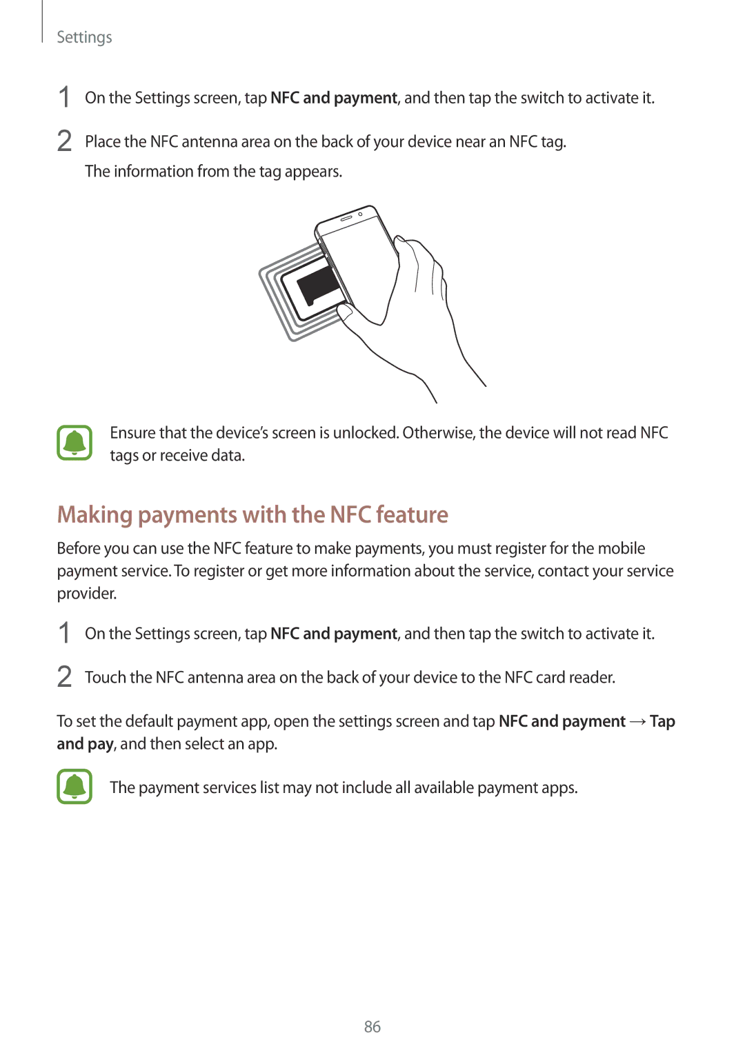 Samsung SM-A310FZKAPHE, SM-A310FEDADBT, SM-A310FZKADBT, SM-A310FZDADBT, SM-A310FZWADBT Making payments with the NFC feature 