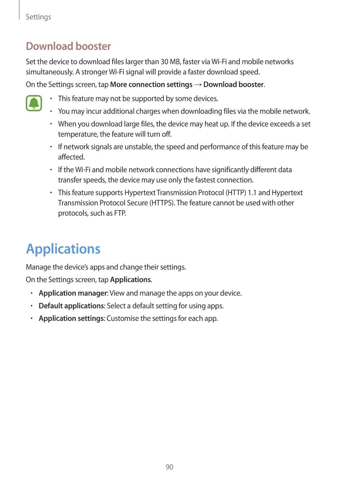 Samsung SM-A310FZKDKSA, SM-A310FEDADBT, SM-A310FZKADBT, SM-A310FZDADBT, SM-A310FZWADBT manual Applications, Download booster 