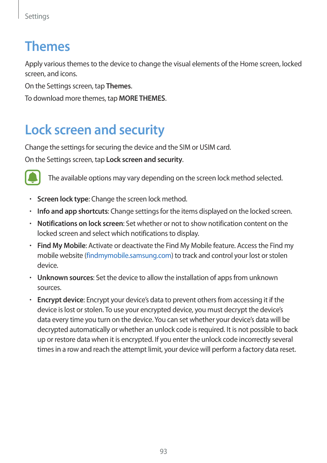 Samsung SM-A310FZKDXXV, SM-A310FEDADBT, SM-A310FZKADBT, SM-A310FZDADBT, SM-A310FZWADBT manual Themes, Lock screen and security 